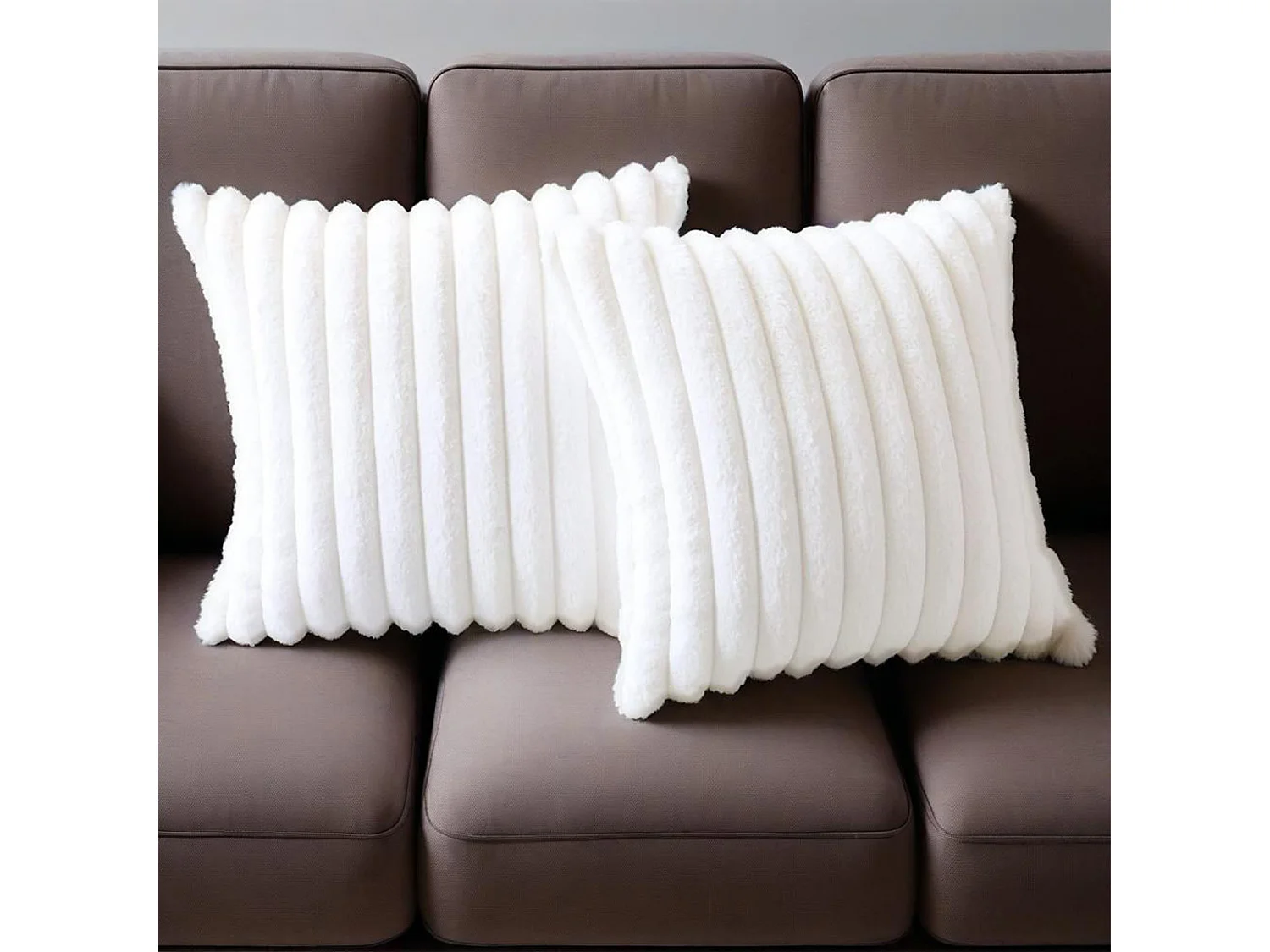 Lot de 2 taie d'oreiller carré 50x50 cm en tissu blanc