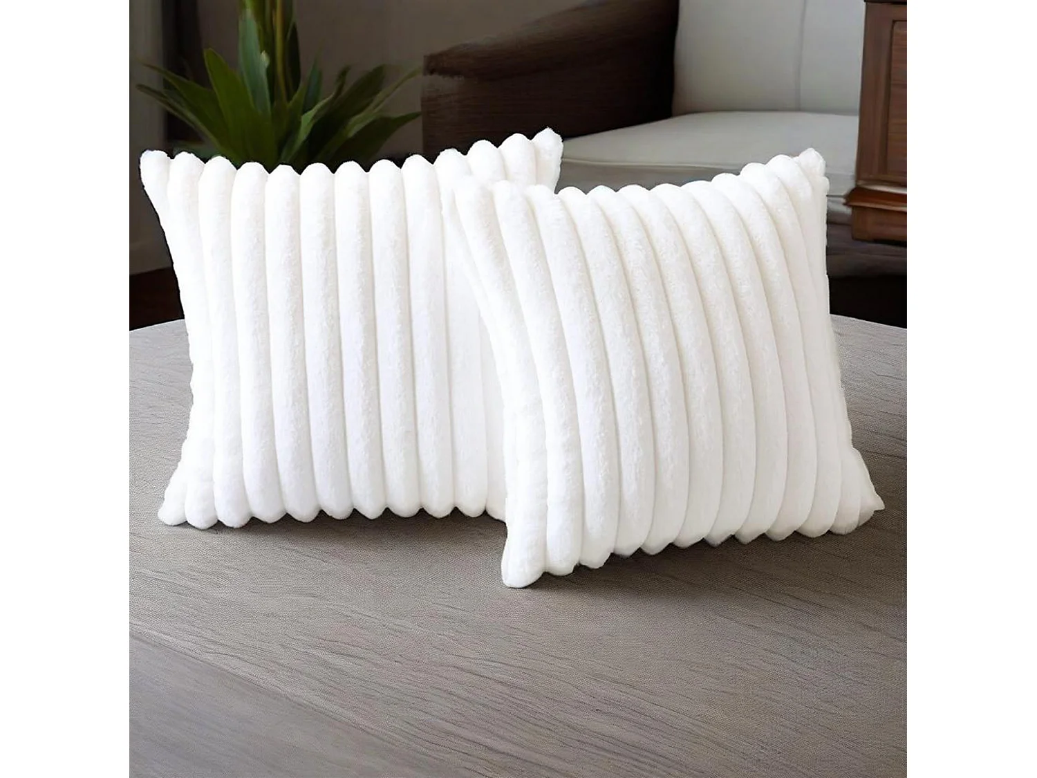 Lot de 2 taie d'oreiller carré 50x50 cm en tissu blanc