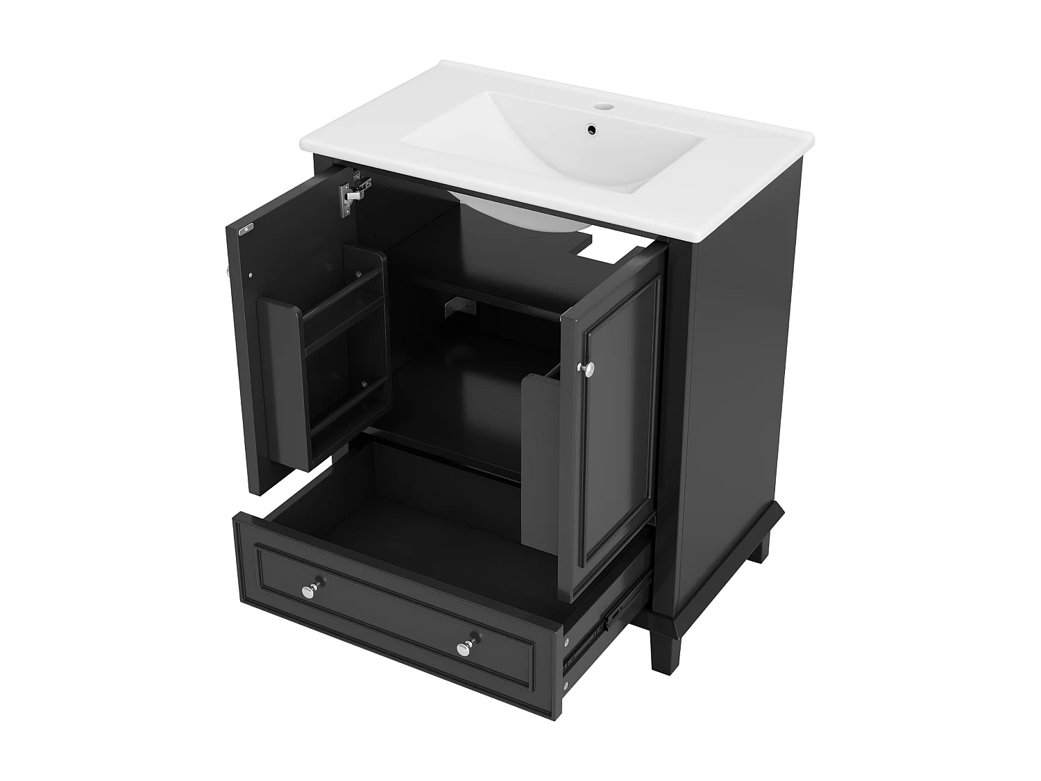 Meuble sous-lavabo avec lavabo en céramique, 2 portes et tiroir - Noir