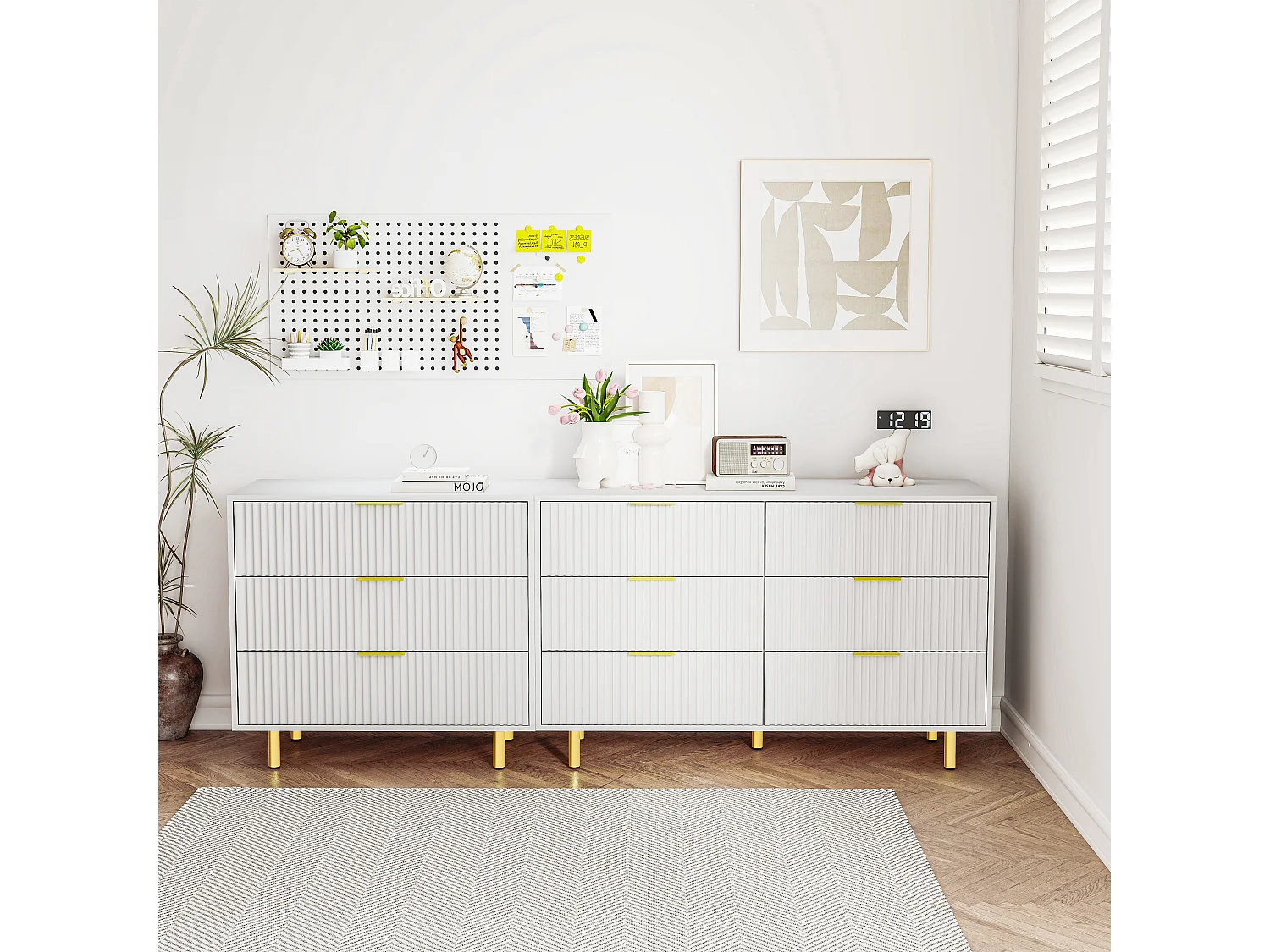 Set van 2 modulaire ladekasten met 9 laden in wit met gouden metalen poten.