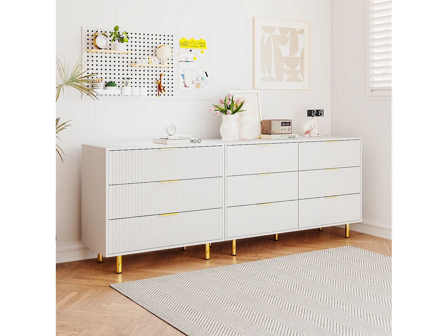 Set van 2 modulaire ladekasten met 9 laden in wit met gouden metalen poten.