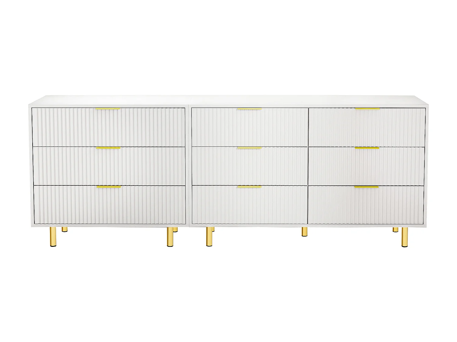 Set van 2 modulaire ladekasten met 9 laden in wit met gouden metalen poten.