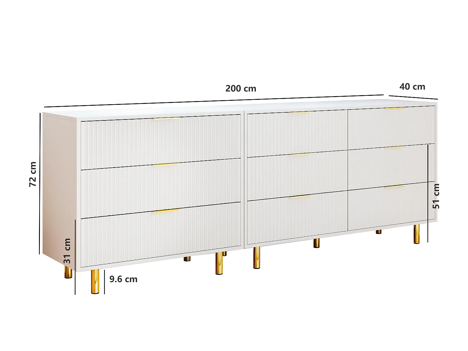 Set van 2 modulaire ladekasten met 9 laden in wit met gouden metalen poten.