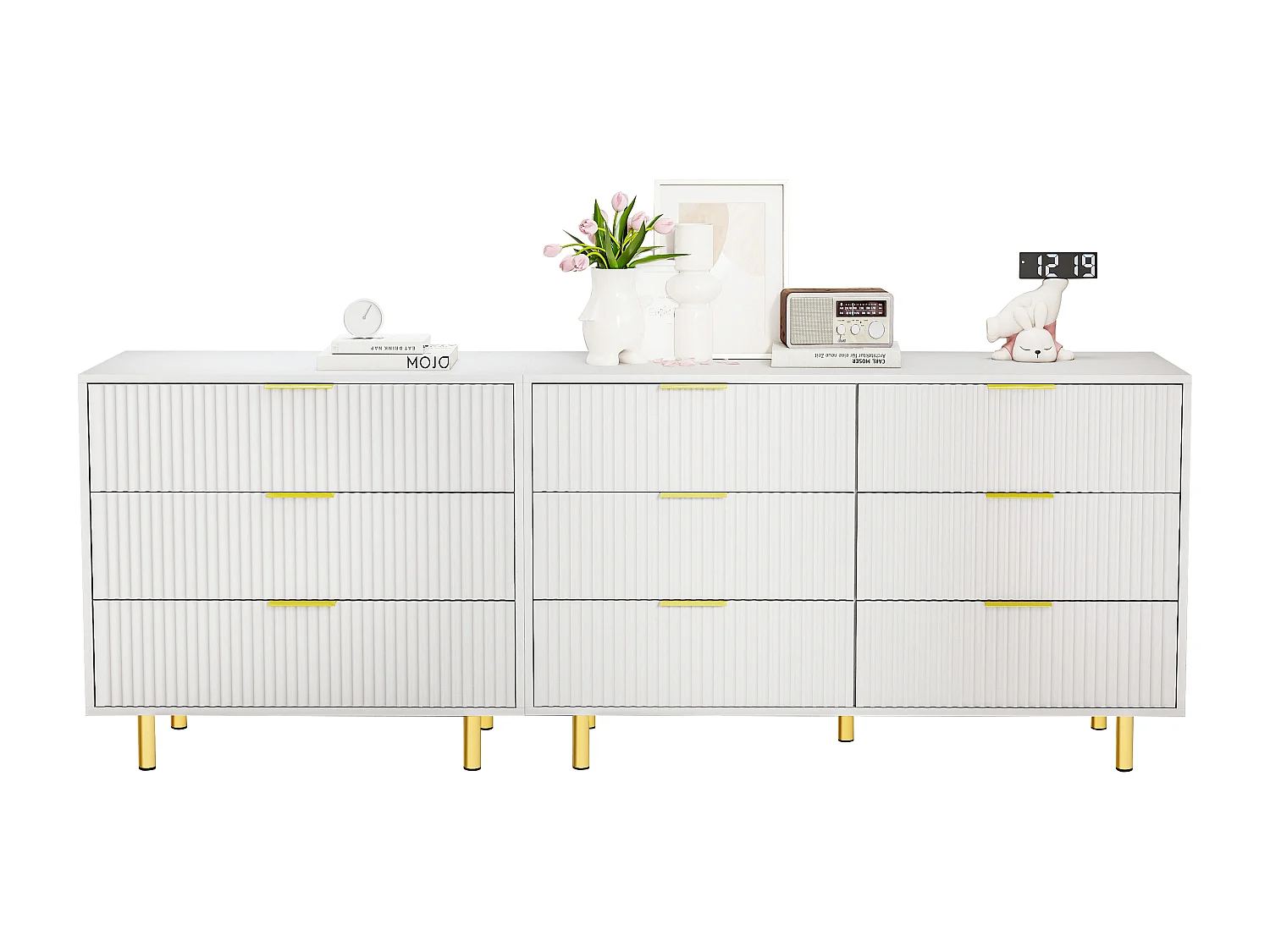 Set van 2 modulaire ladekasten met 9 laden in wit met gouden metalen poten.