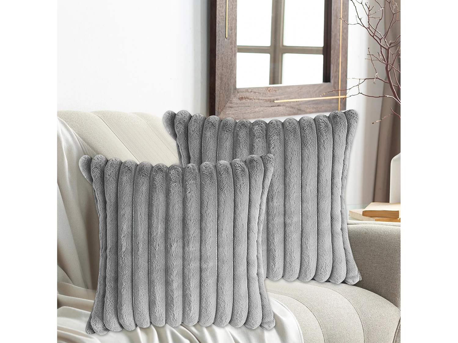 Lot de 2 taie d'oreiller carré 50x50 cm en tissu gris