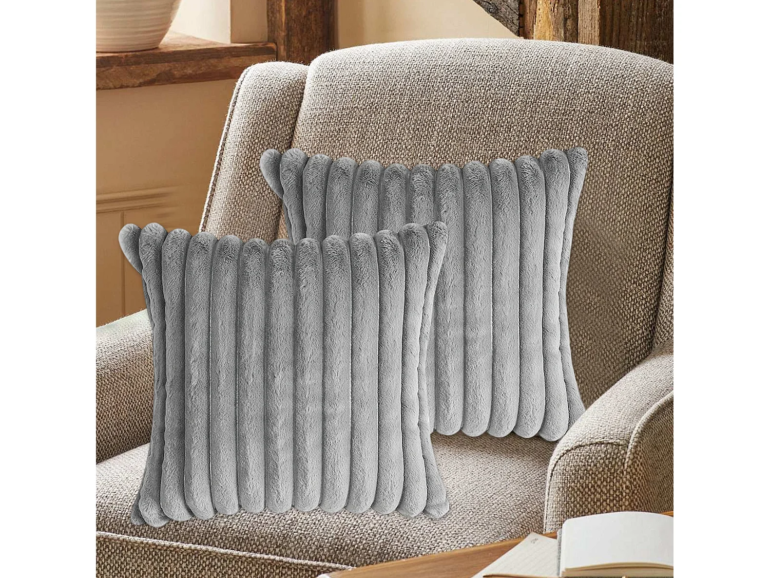 Lot de 2 taie d'oreiller carré 50x50 cm en tissu gris