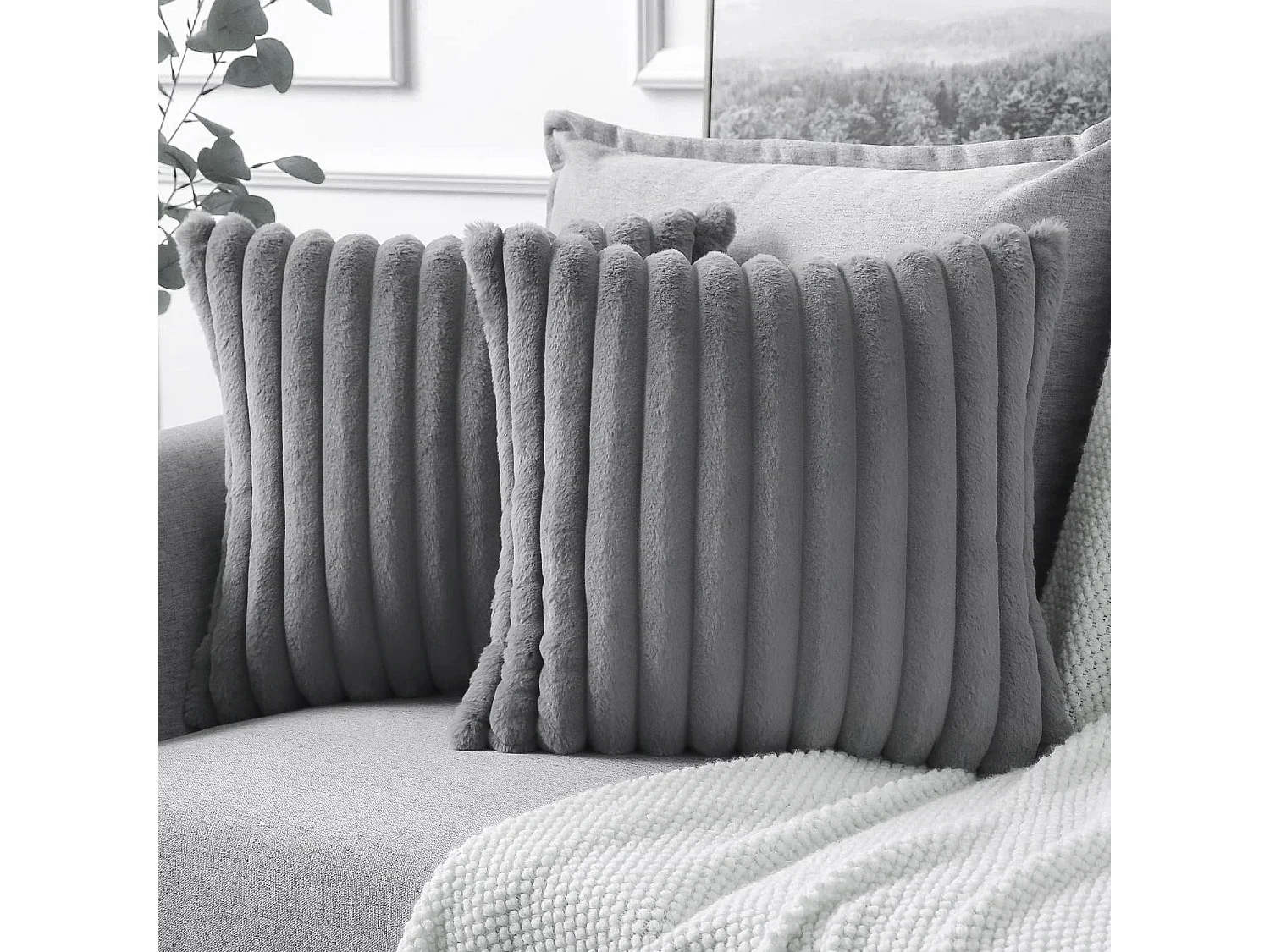 Lot de 2 taie d'oreiller carré 50x50 cm en tissu gris