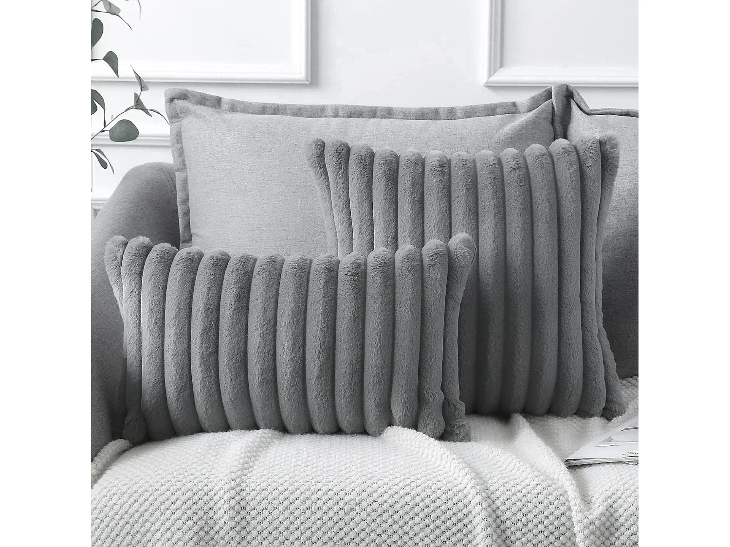 Lot de 2 taie d'oreiller carré 50x50 cm en tissu gris