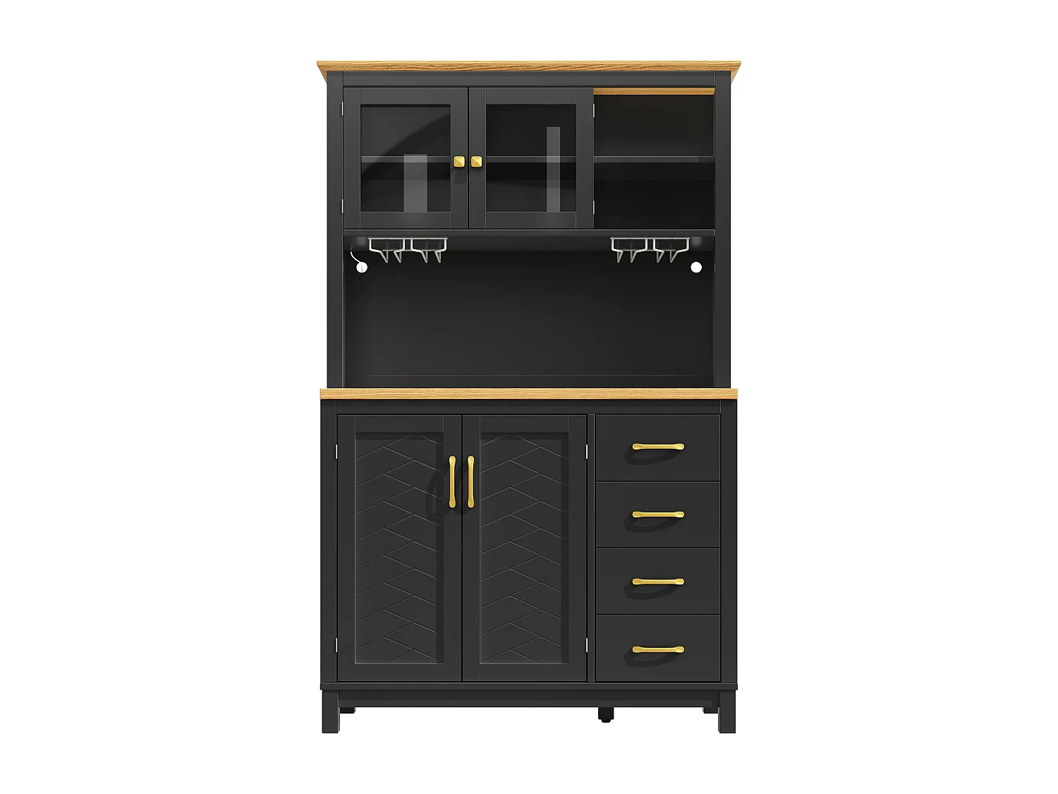 Buffet de cuisine 105,5 x 40 x 180 cm avec 4 portes, LED et porte-gobelets - Noir
