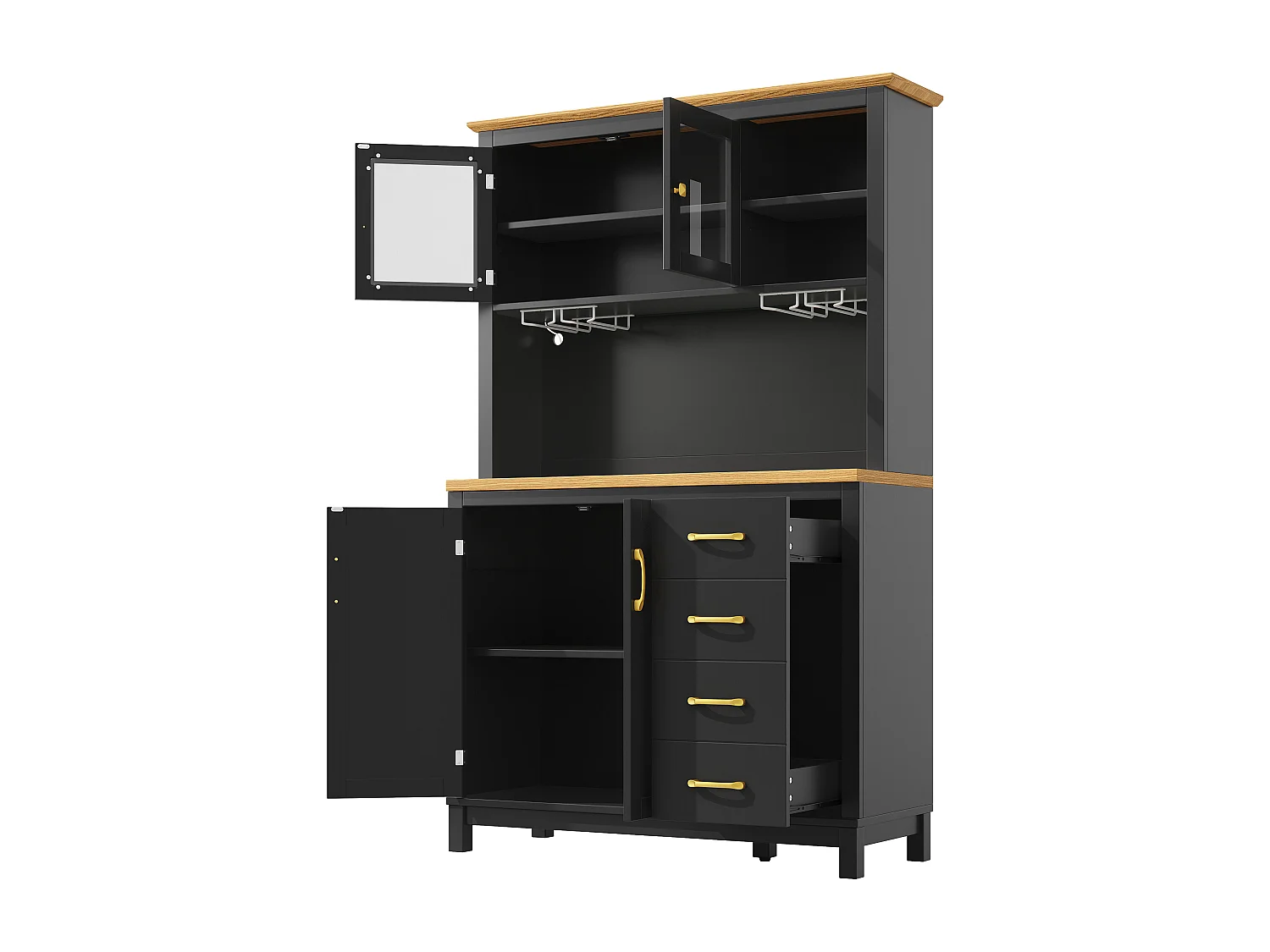 Buffet de cuisine 105,5 x 40 x 180 cm avec 4 portes, LED et porte-gobelets - Noir