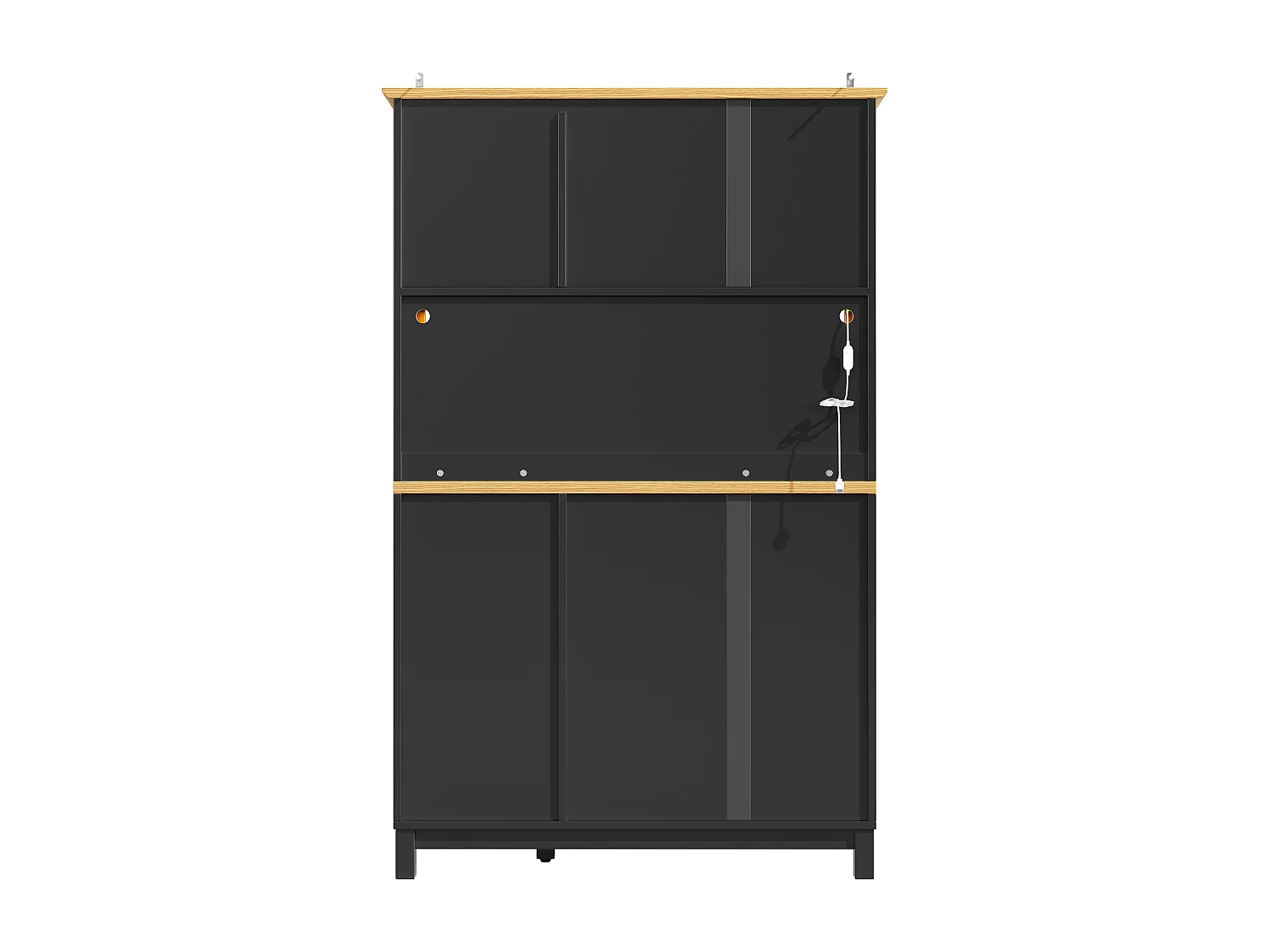 Buffet de cuisine 105,5 x 40 x 180 cm avec 4 portes, LED et porte-gobelets - Noir
