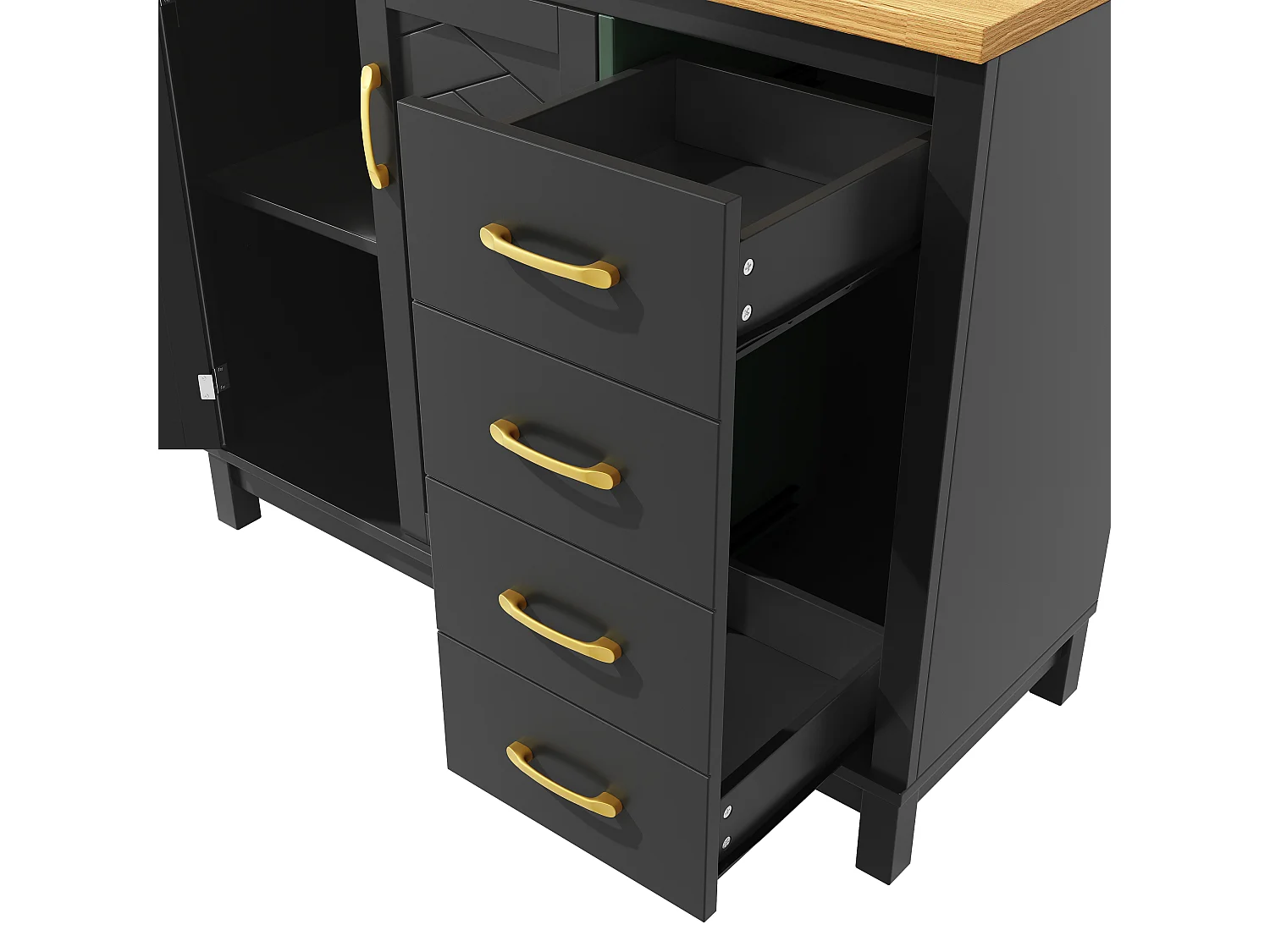 Buffet de cuisine 105,5 x 40 x 180 cm avec 4 portes, LED et porte-gobelets - Noir