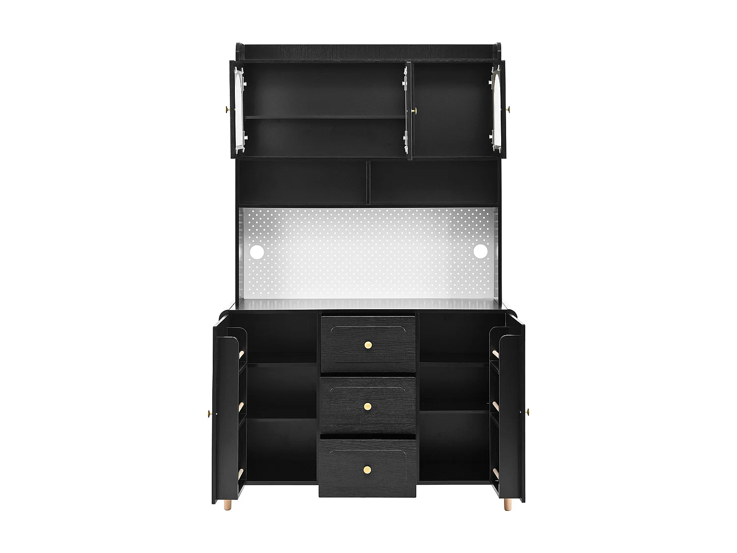 Buffet de cuisine 120x40x190 cm noir avec étagères, 3 tiroirs et 5 portes