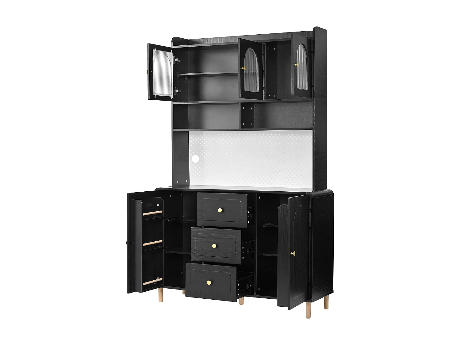 Buffet de cuisine 120x40x190 cm noir avec étagères, 3 tiroirs et 5 portes