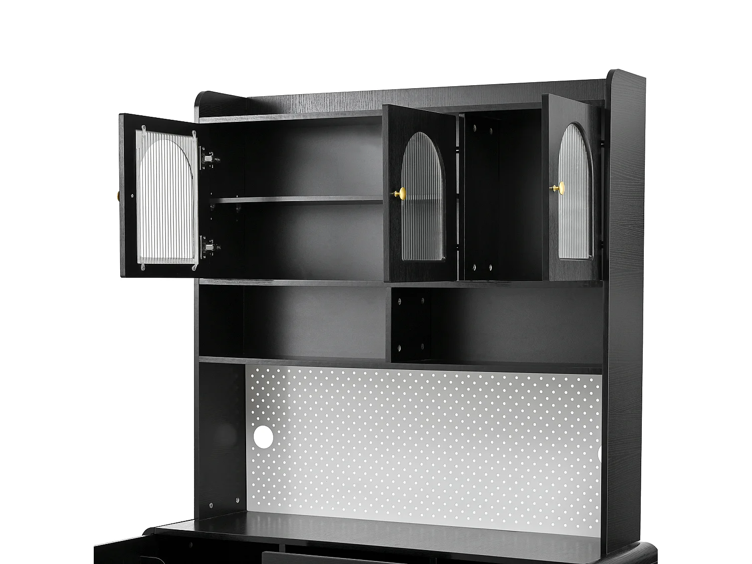 Buffet de cuisine 120x40x190 cm noir avec étagères, 3 tiroirs et 5 portes