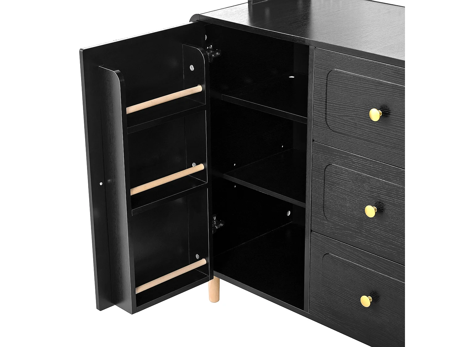 Buffet de cuisine 120x40x190 cm noir avec étagères, 3 tiroirs et 5 portes