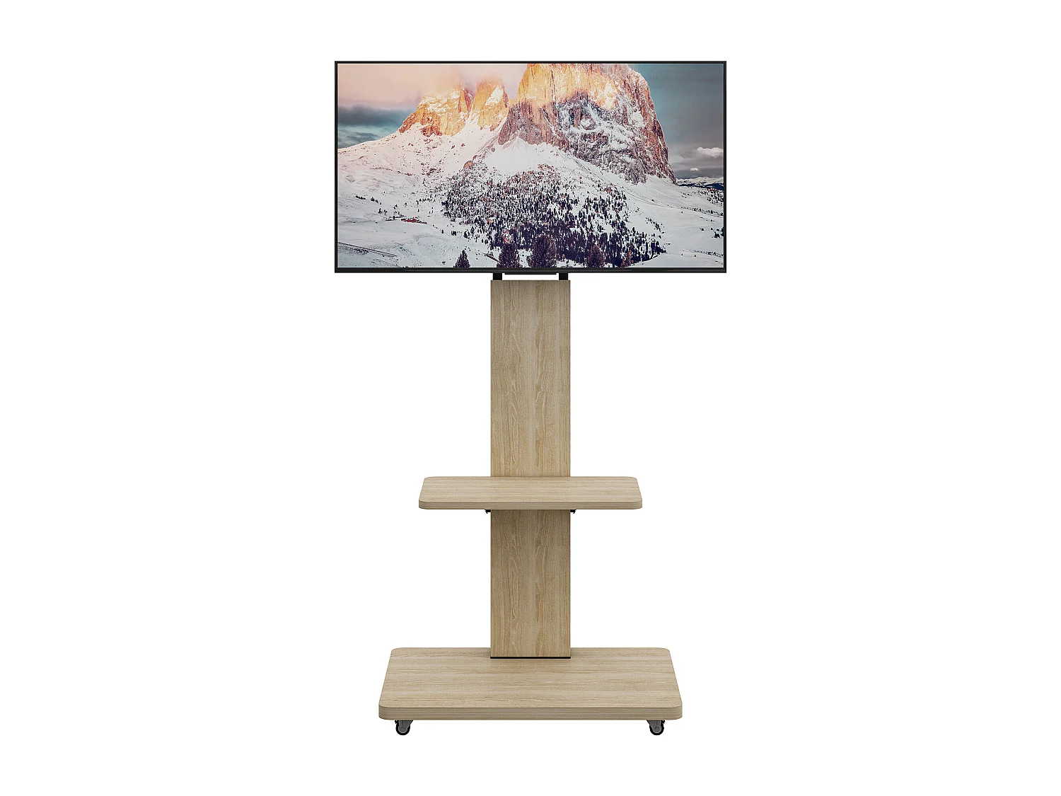 Support TV à roulettes avec réglable en hauteur , MDF et métal - Naturel clair