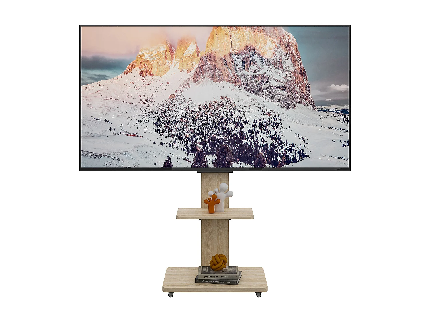 Support TV à roulettes avec réglable en hauteur , MDF et métal - Naturel clair