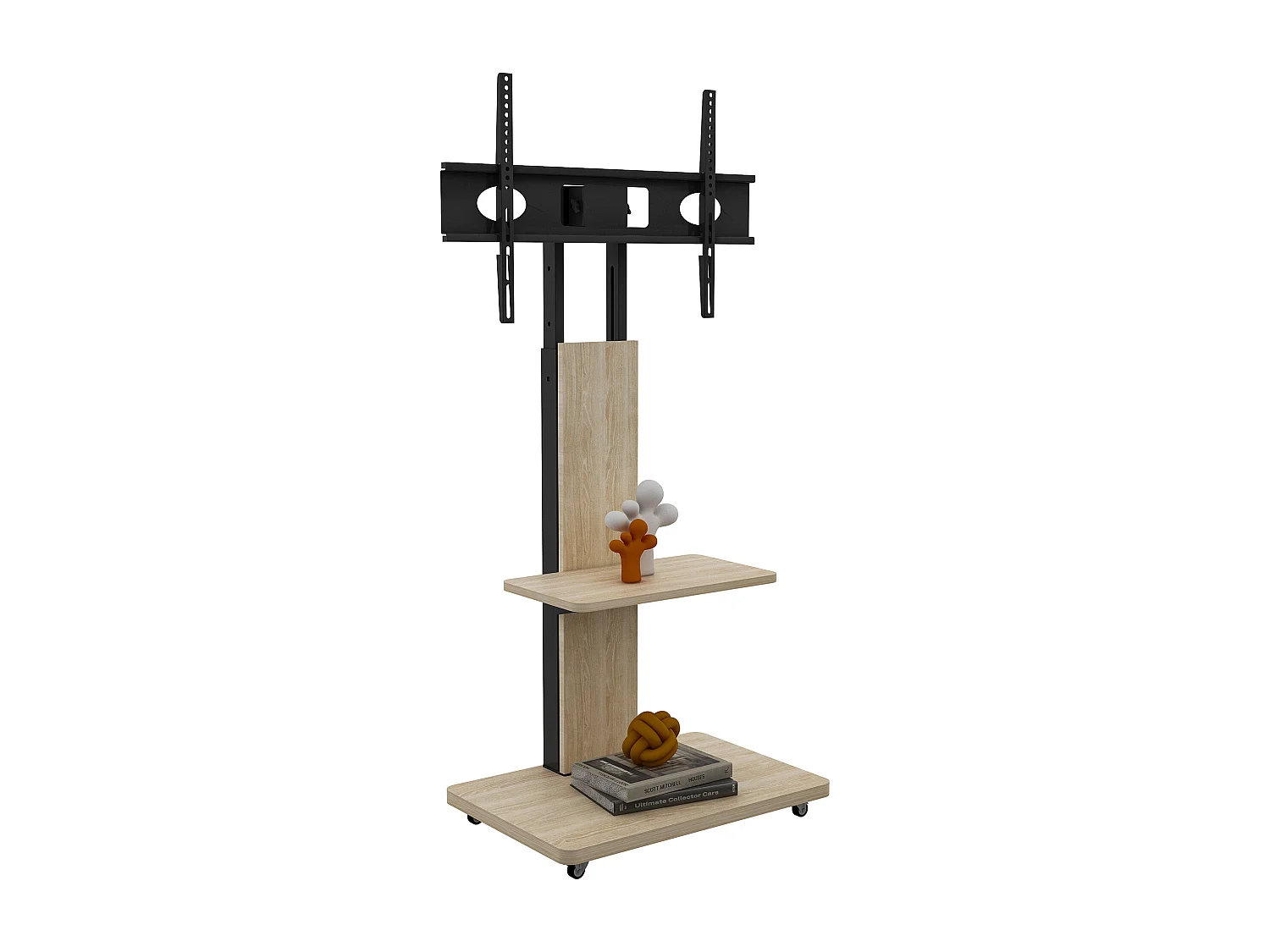 Support TV à roulettes avec réglable en hauteur , MDF et métal - Naturel clair