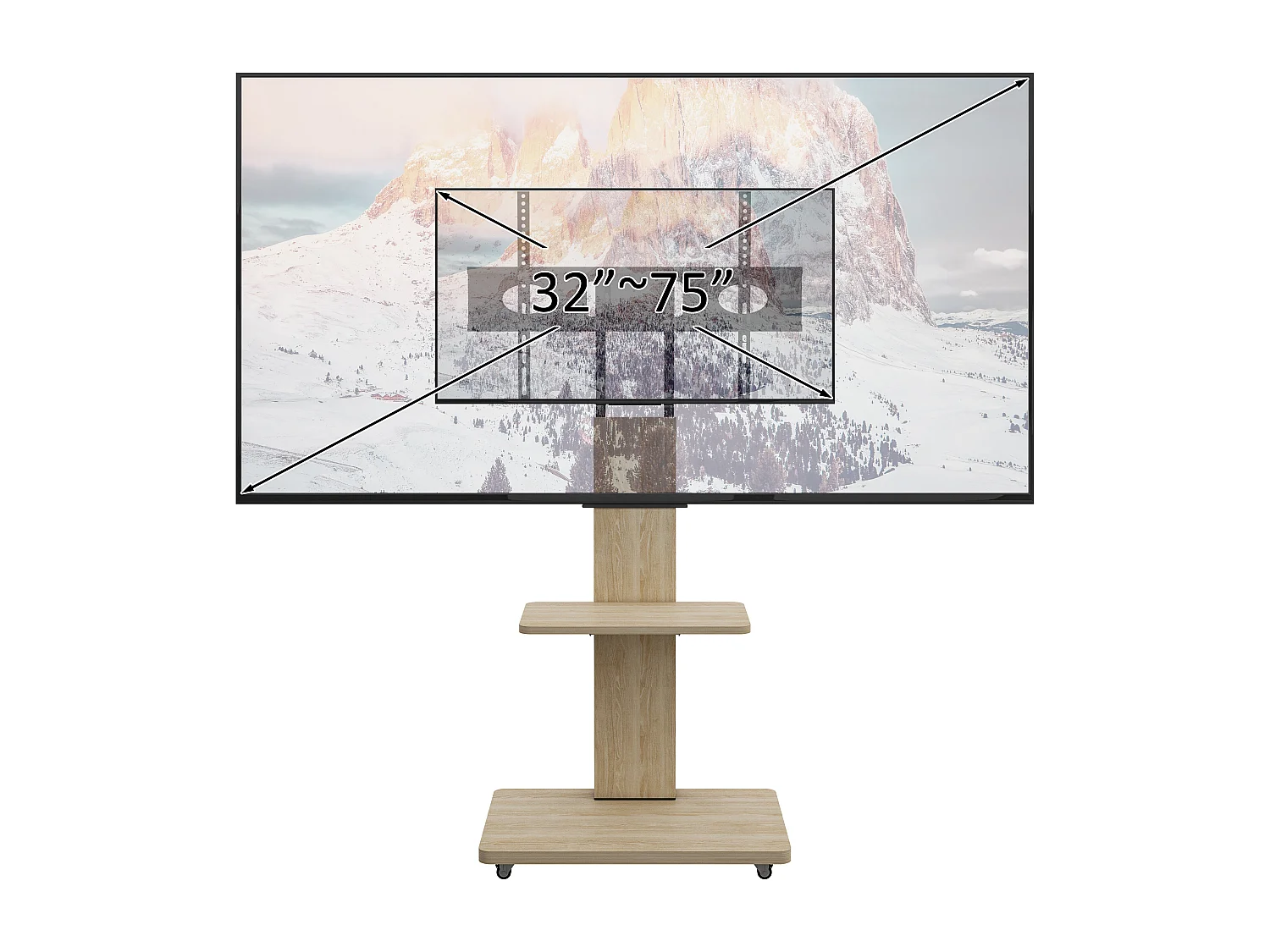 Support TV à roulettes avec réglable en hauteur , MDF et métal - Naturel clair