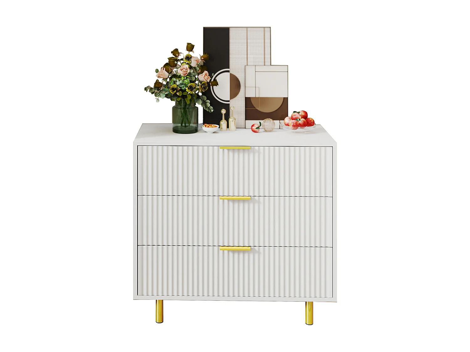 Commode met 3 lades, wit en goud, 80x40x72 cm