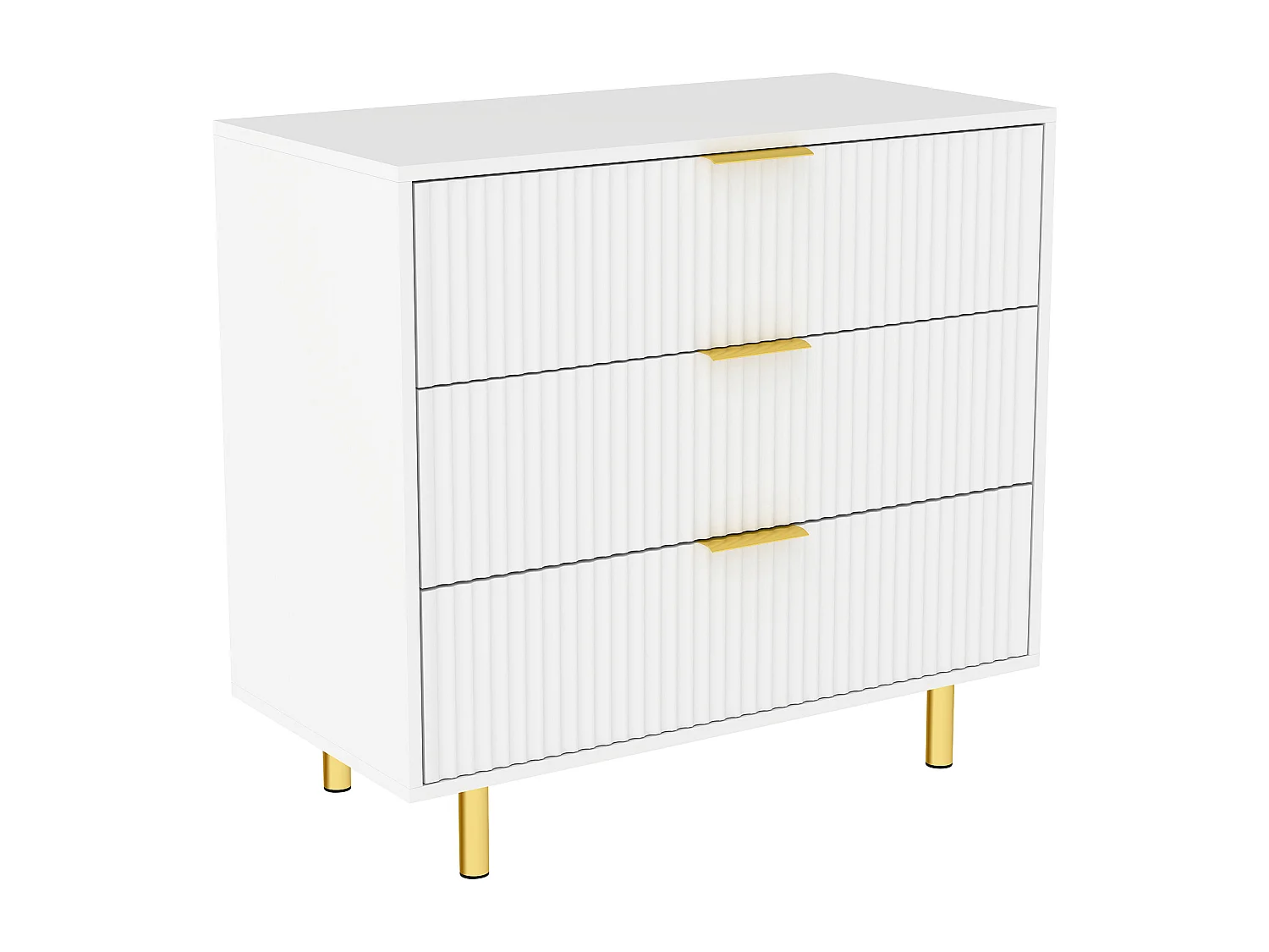 Commode met 3 lades, wit en goud, 80x40x72 cm