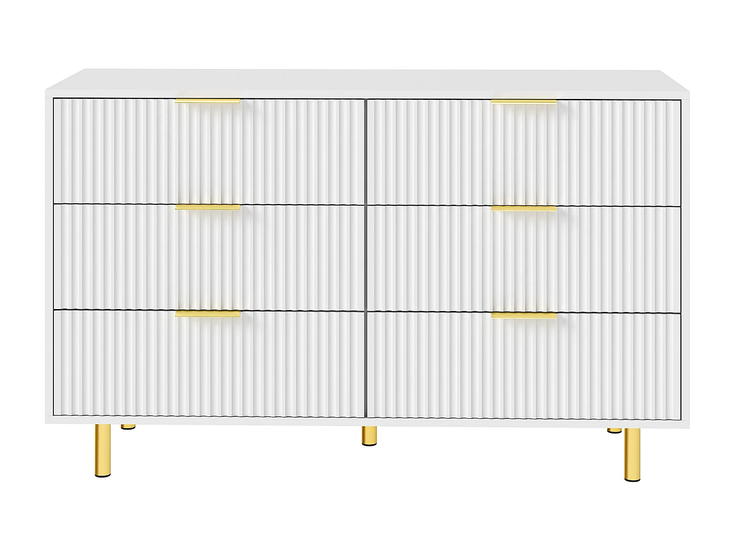 Commode met 6 lades, wit en goud, 120x40x72 cm