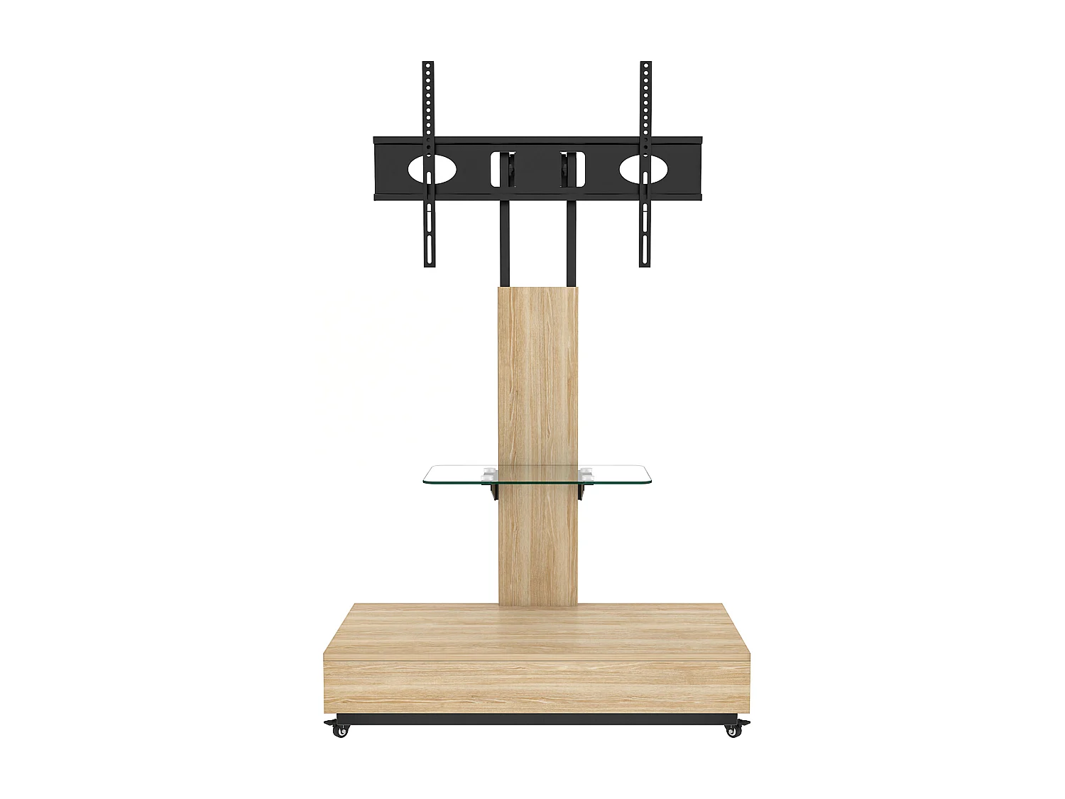 Support TV à roulettes avec réglable en hauteur et tiroir - Naturel clair