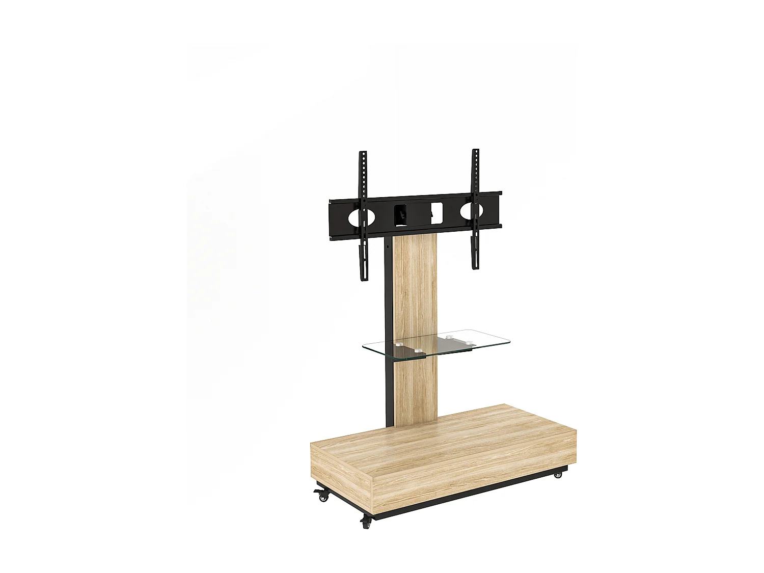 Support TV à roulettes avec réglable en hauteur et tiroir - Naturel clair