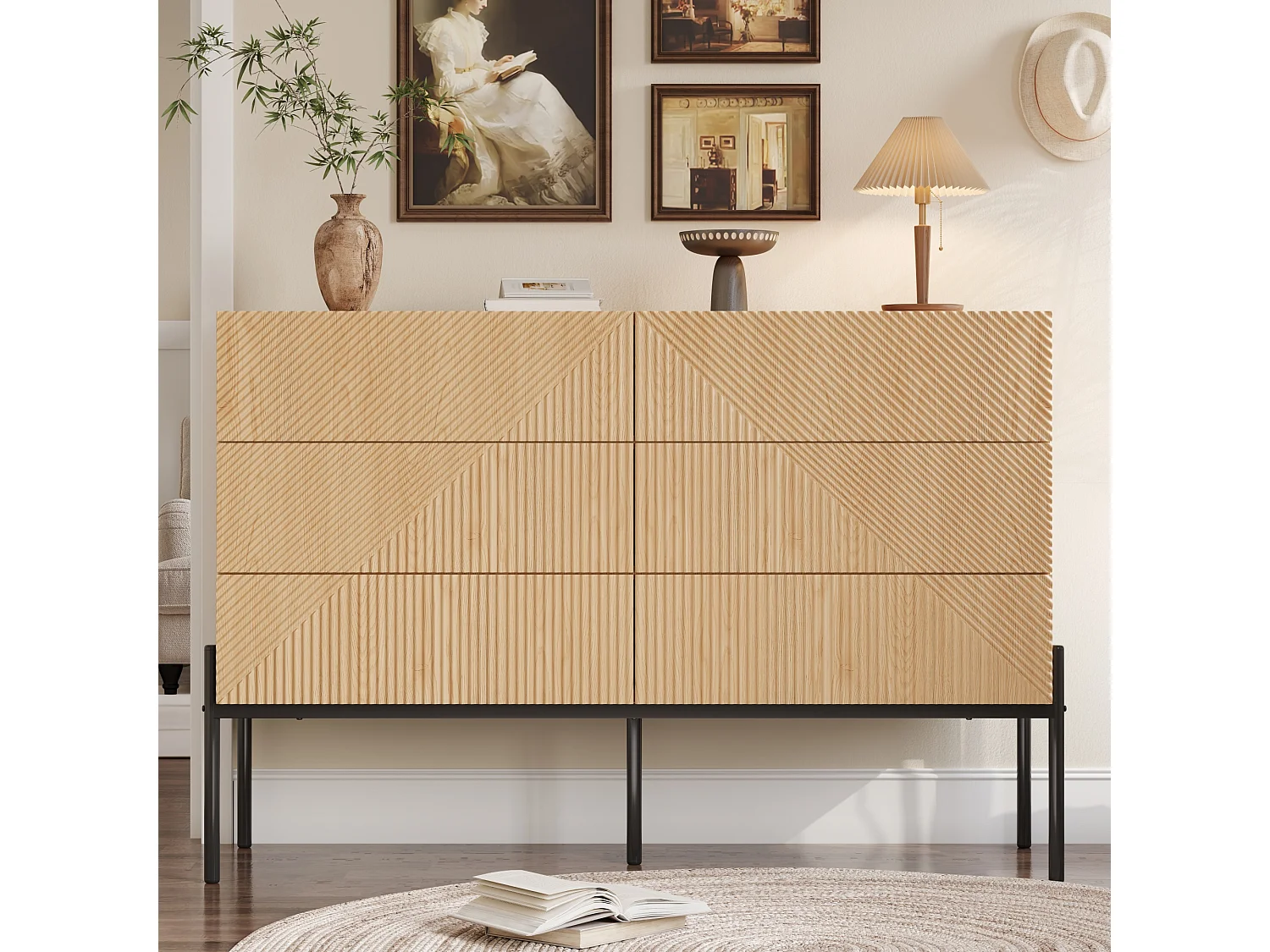 Commode met structuur en 6 lades - Voor woon- en eetkamers - Houtkleur