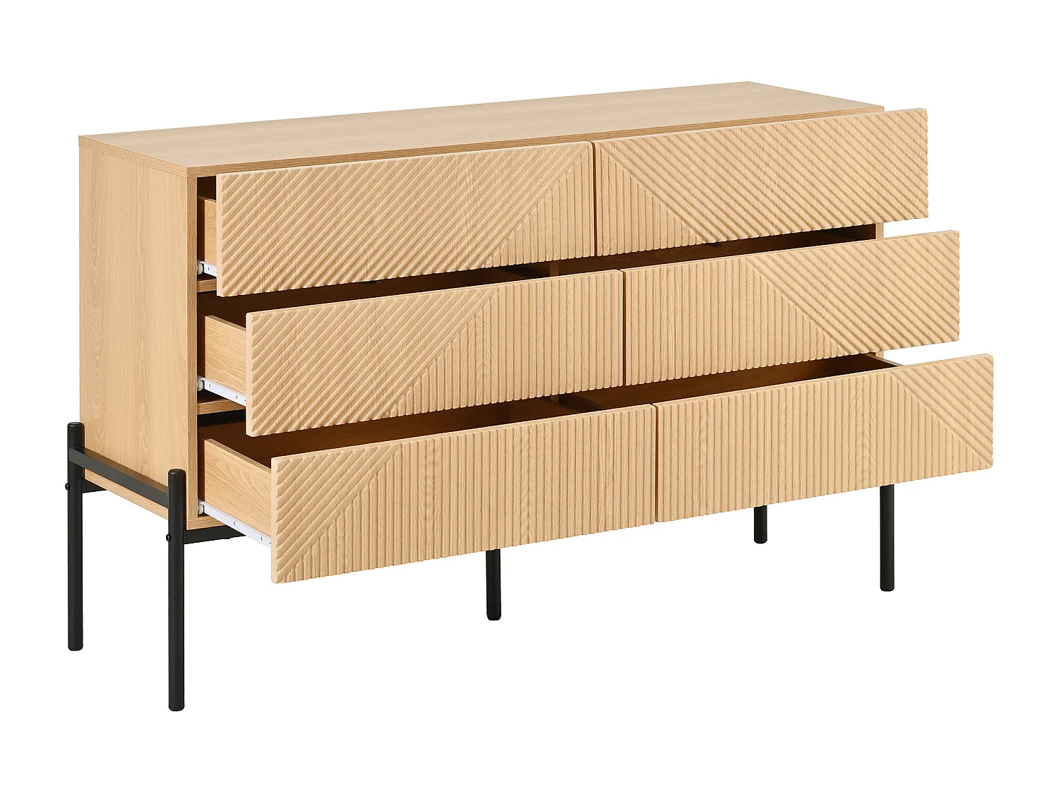 Commode met structuur en 6 lades - Voor woon- en eetkamers - Houtkleur