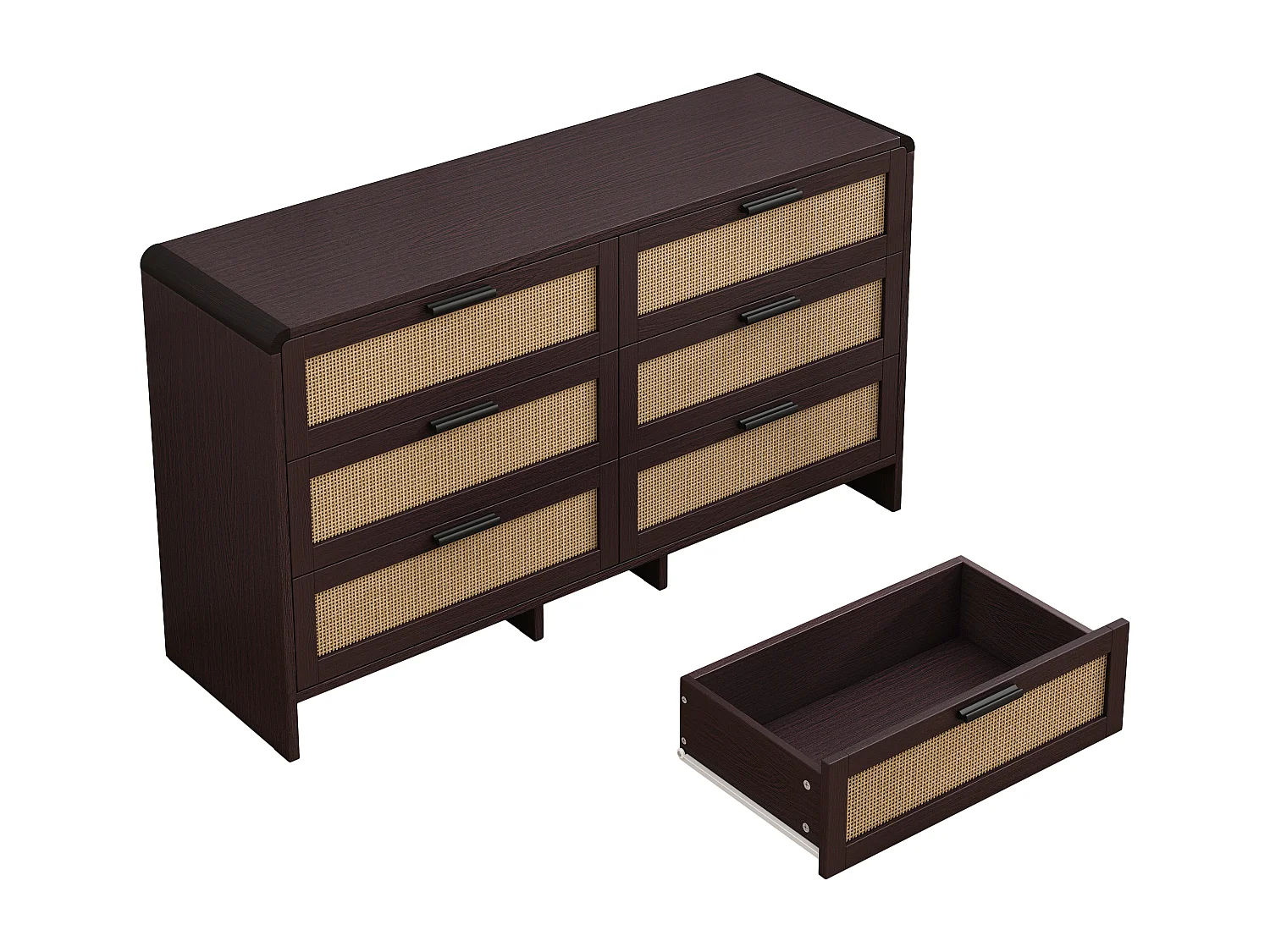 Commode met 6 lades in roodbruin rotan - Voor slaap- en woonkamer