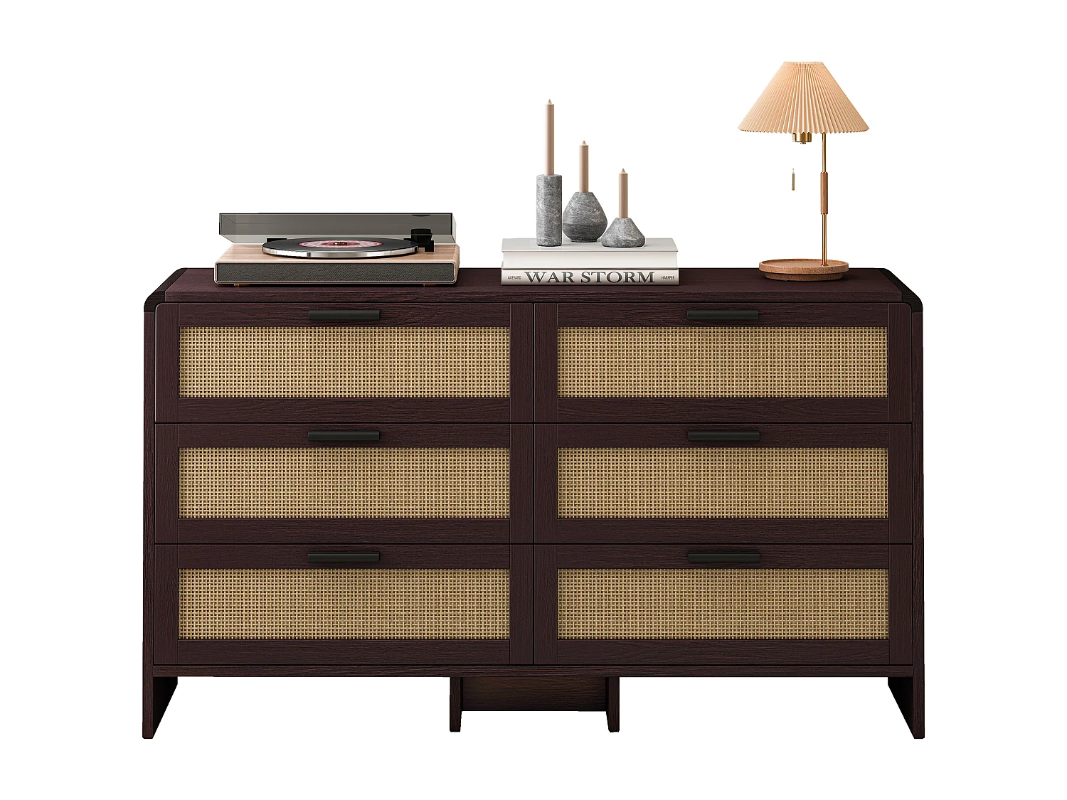 Commode met 6 lades in roodbruin rotan - Voor slaap- en woonkamer