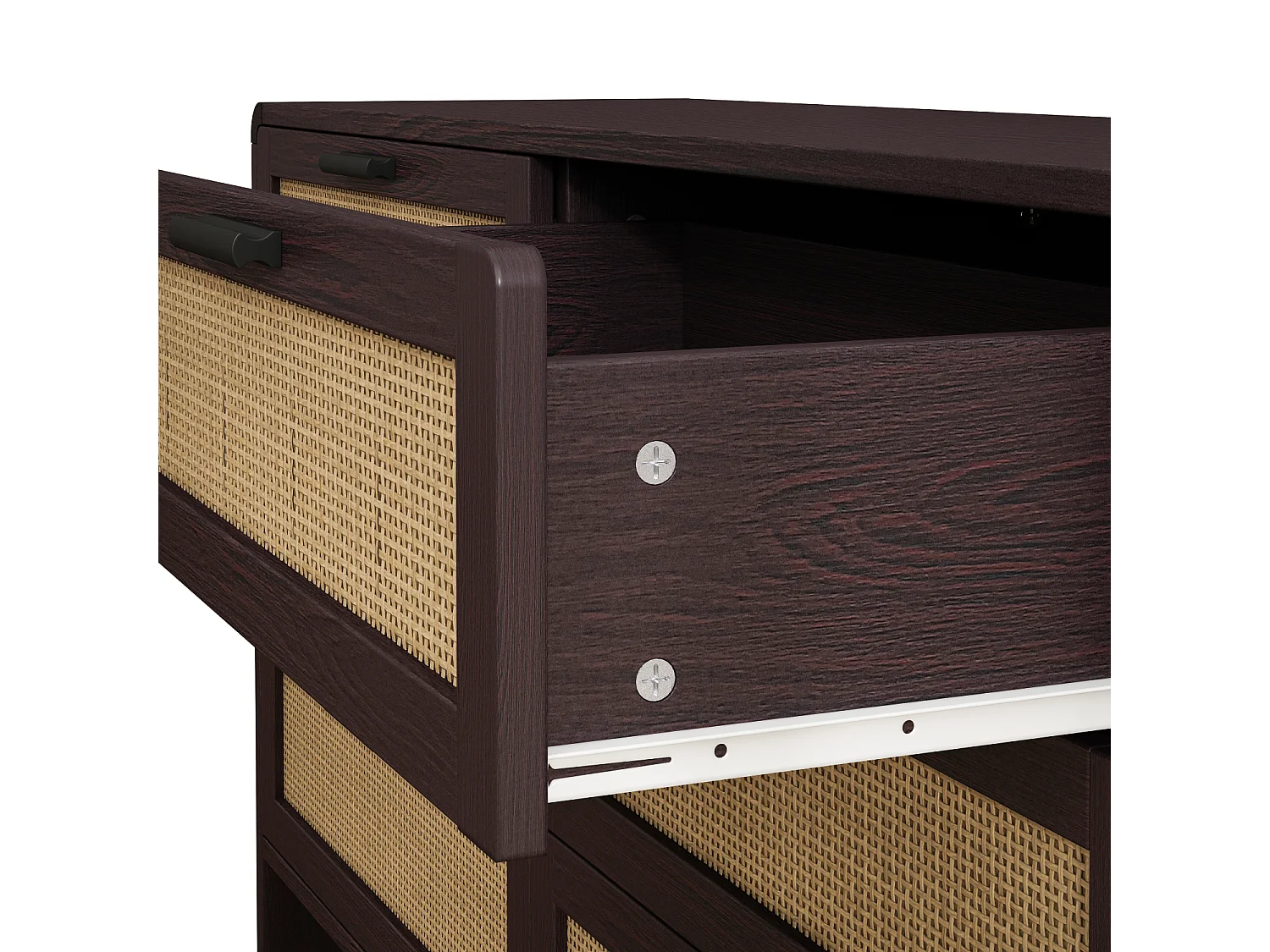 Commode avec 6 tiroirs en rotin, brun rougeâtre - Pour chambre et salon