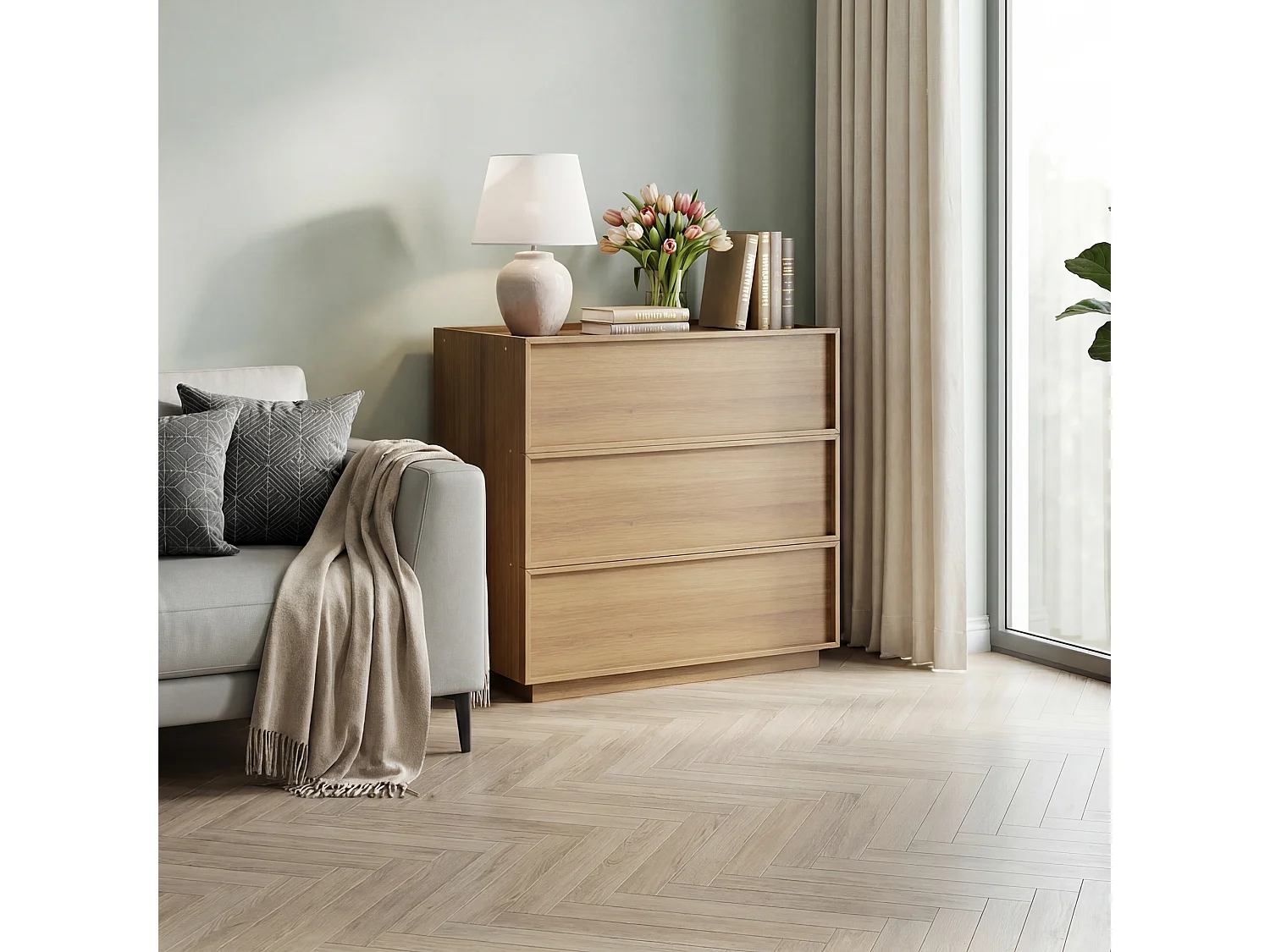 Commode met 3 lades voor de woonkamer, slaapkamer of hal - Eikenkleur 80x48x78 cm