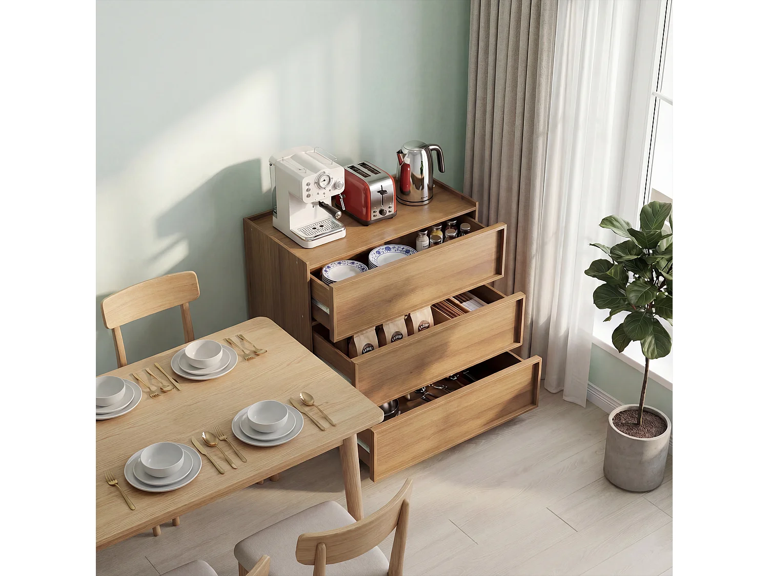 Commode met 3 lades voor de woonkamer, slaapkamer of hal - Eikenkleur 80x48x78 cm