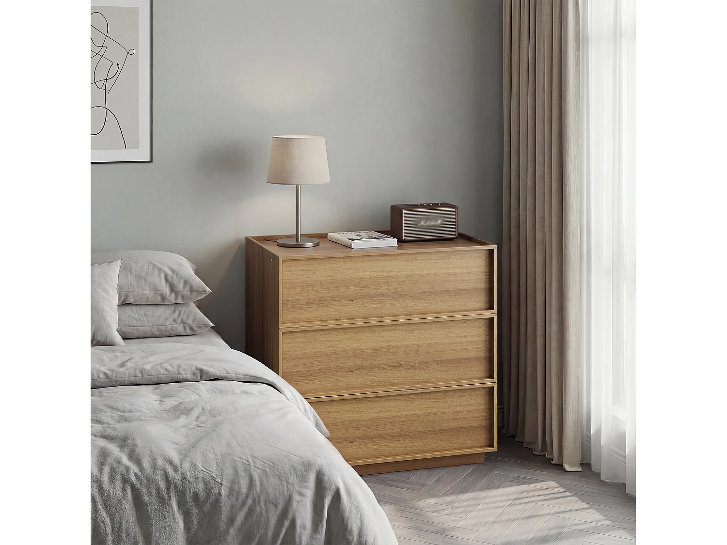 Commode met 3 lades voor de woonkamer, slaapkamer of hal - Eikenkleur 80x48x78 cm