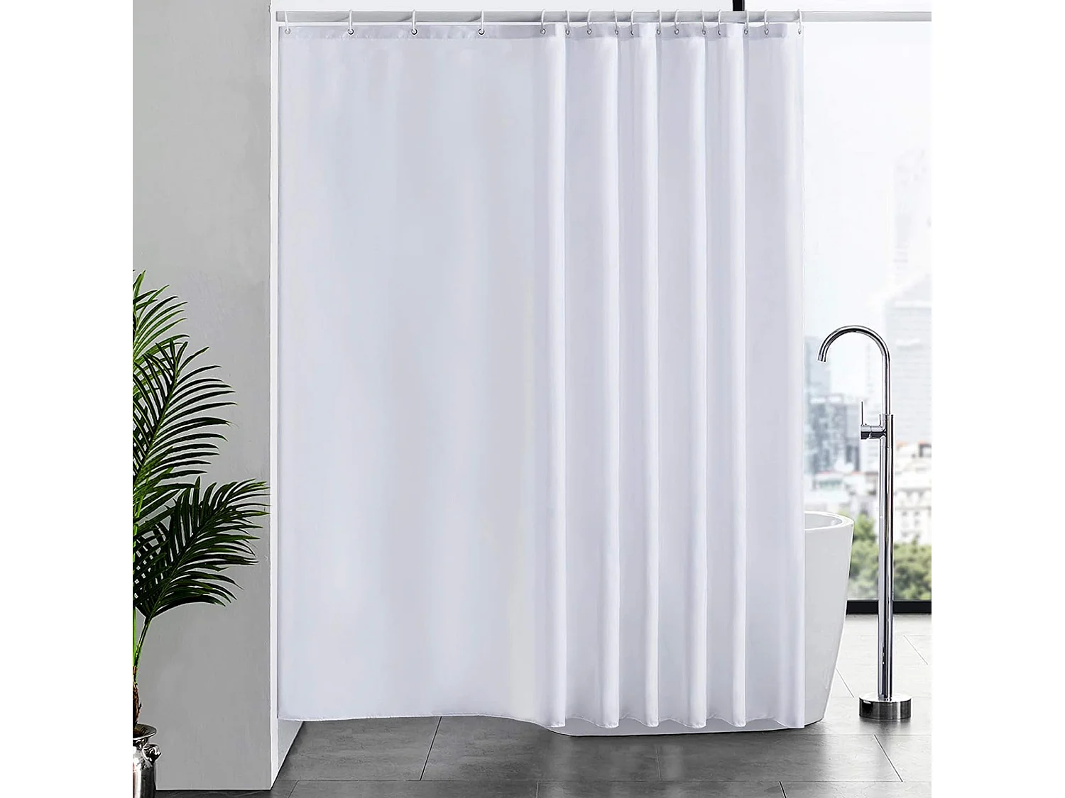 Rideau de douche blanc pour salle de bain, 240 x 200 cm, avec crochets