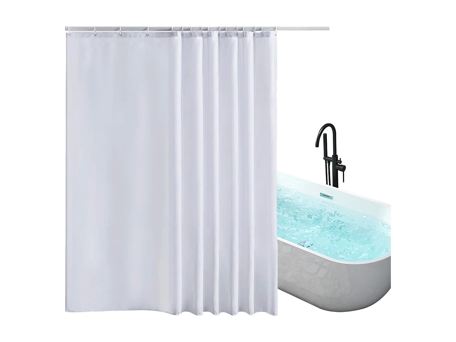 Rideau de douche blanc pour salle de bain, 240 x 200 cm, avec crochets