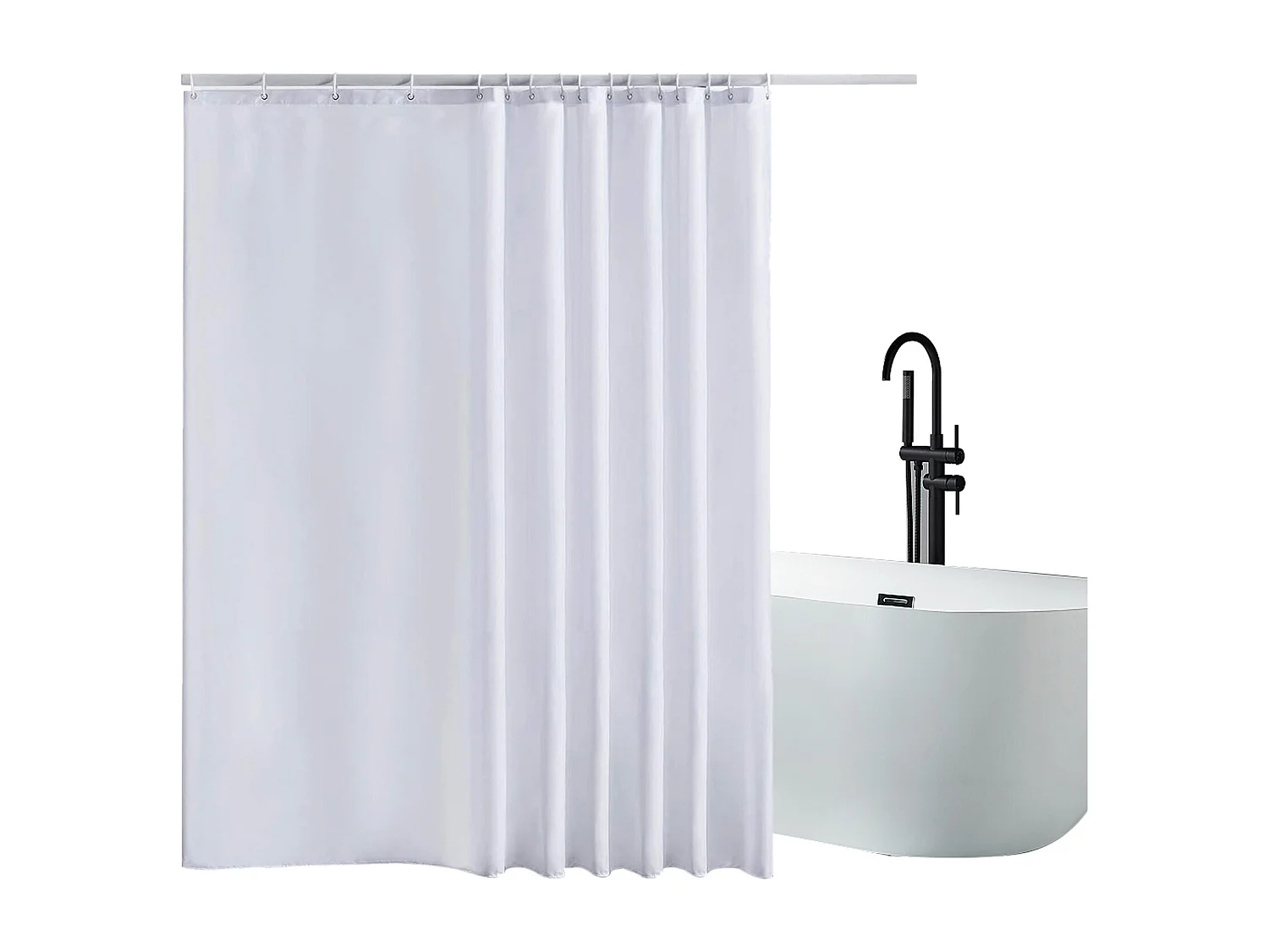 Rideau de douche blanc pour salle de bain, 240 x 200 cm, avec crochets