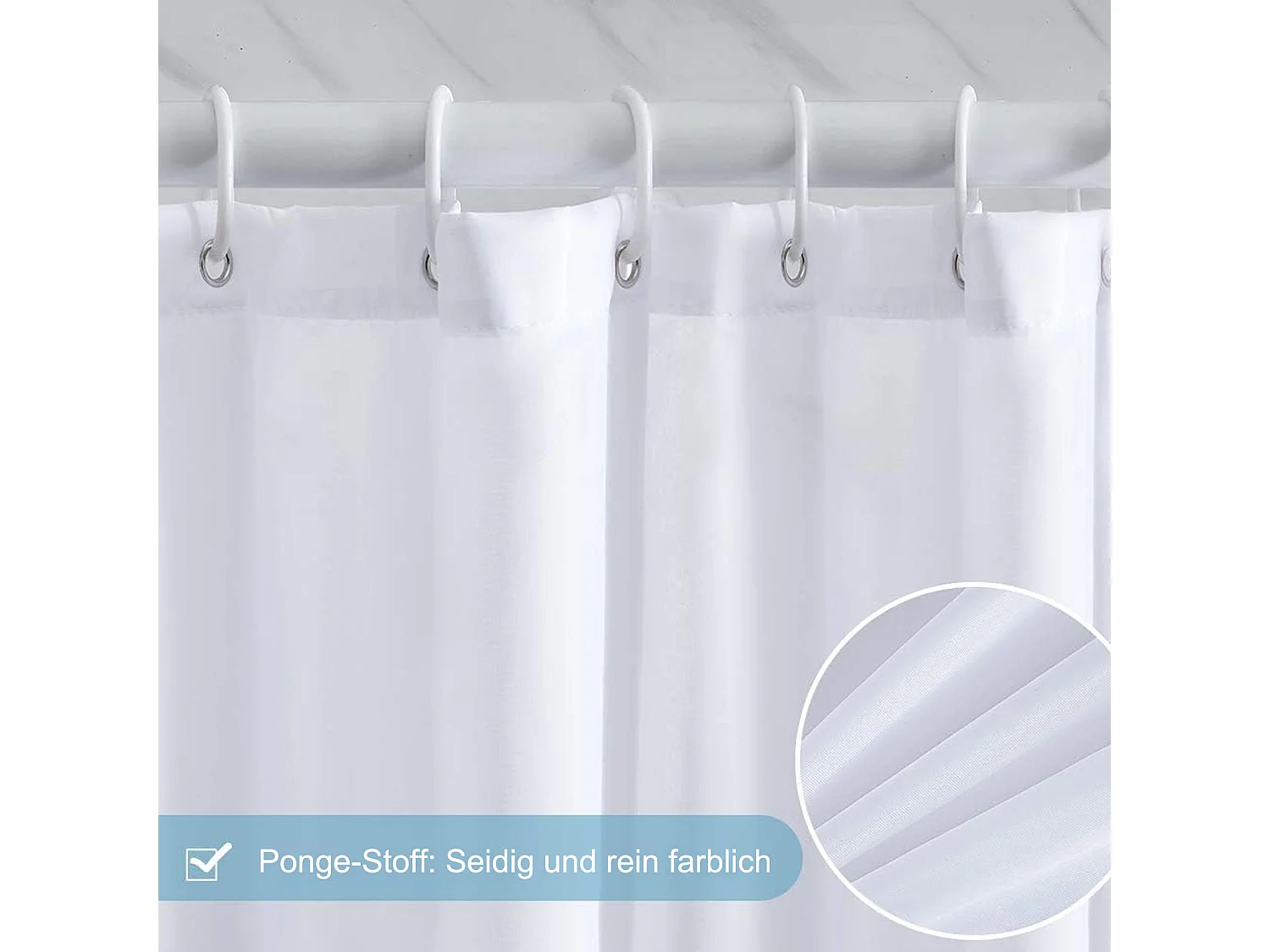 Rideau de douche blanc pour salle de bain, 240 x 200 cm, avec crochets