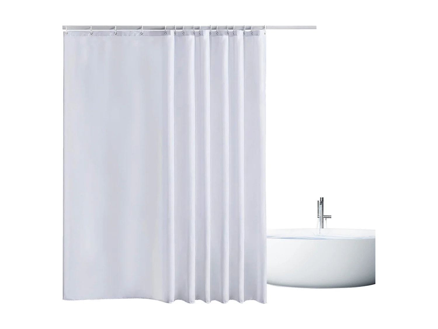 Rideau de douche blanc pour salle de bain, 240 x 200 cm, avec crochets