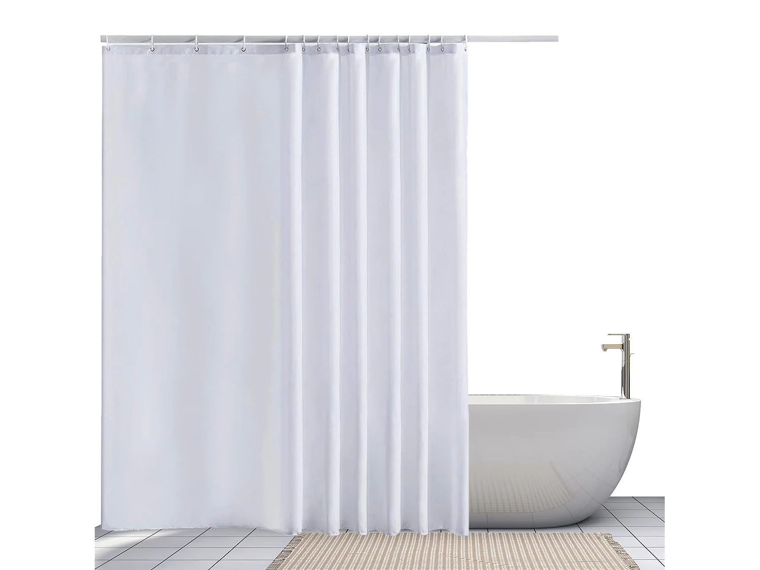 Rideau de douche blanc pour salle de bain, 240 x 200 cm, avec crochets
