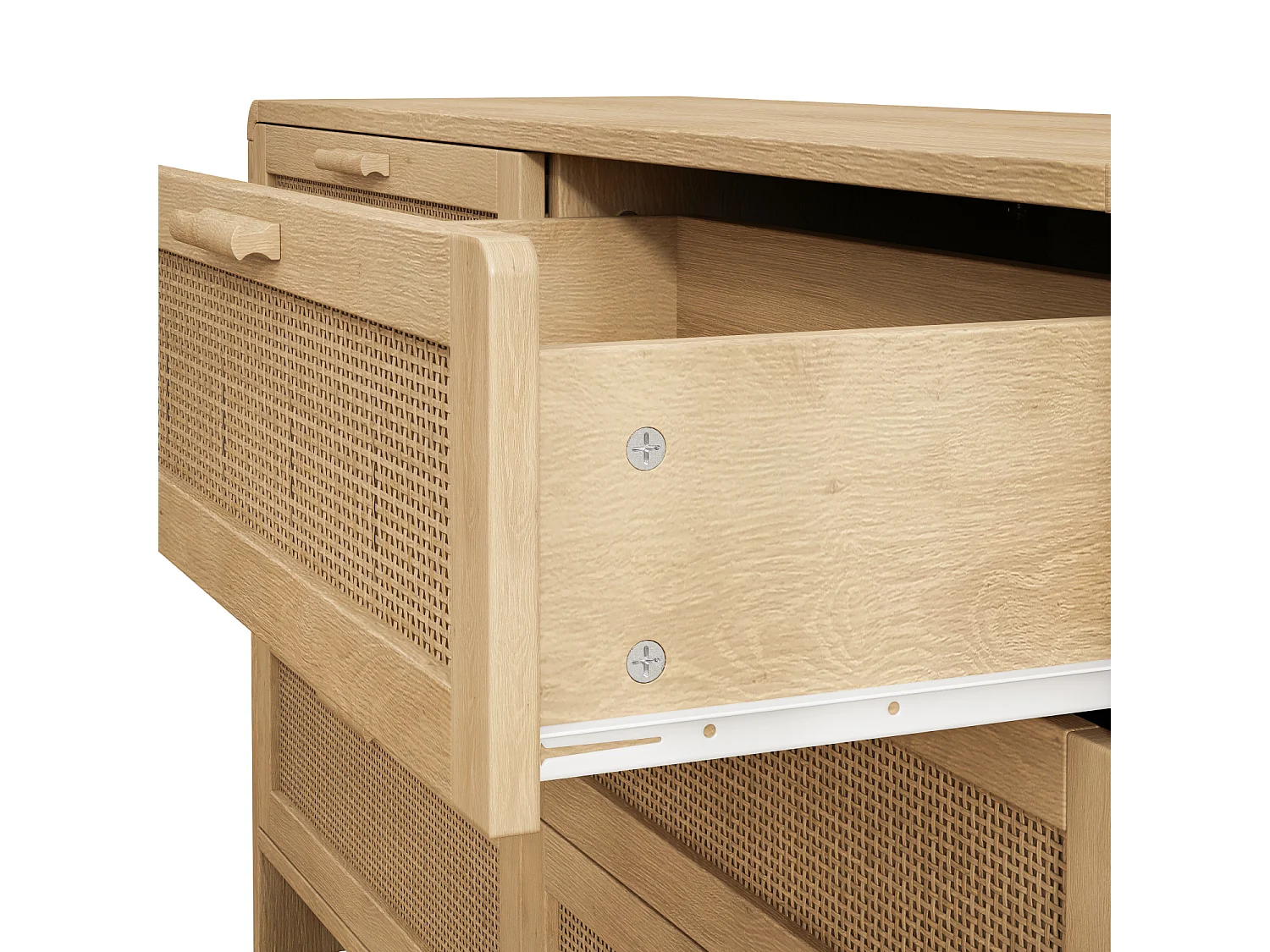 Commode avec 6 tiroirs en rotin, naturel clair - Pour chambre et salon