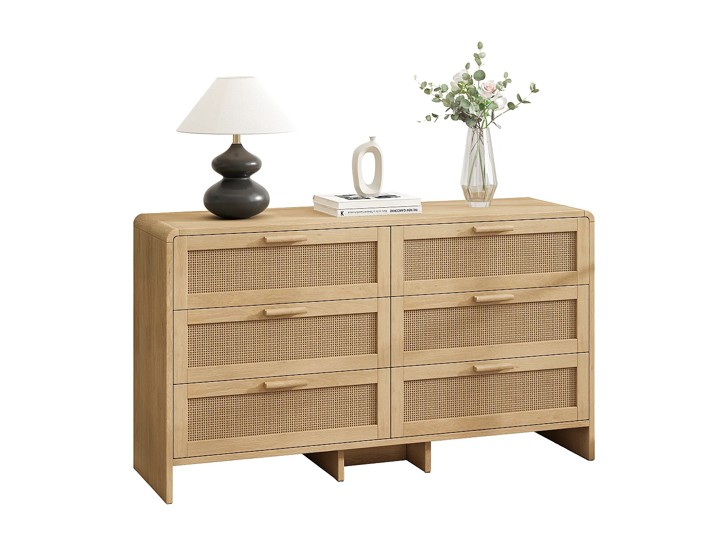 Commode avec 6 tiroirs en rotin, naturel clair - Pour chambre et salon