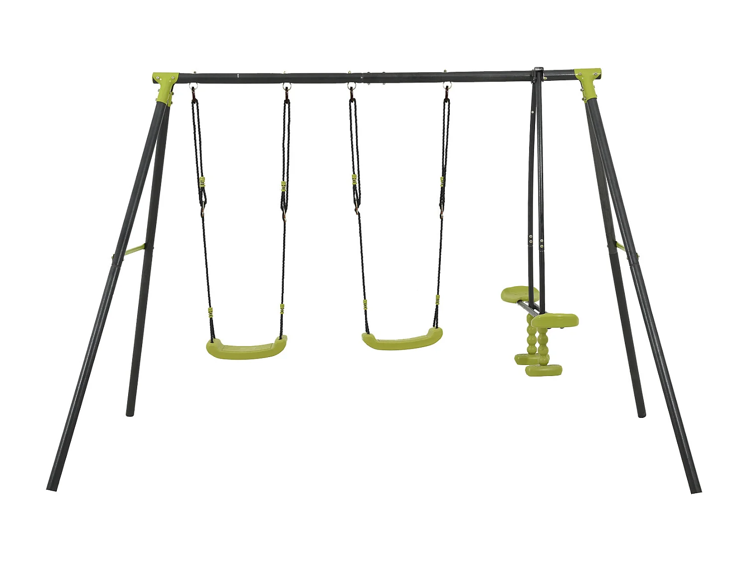 Balançoire en métal 3 places pour enfants - Avec 2 balançoires et 1 vis-à-vis - Vert