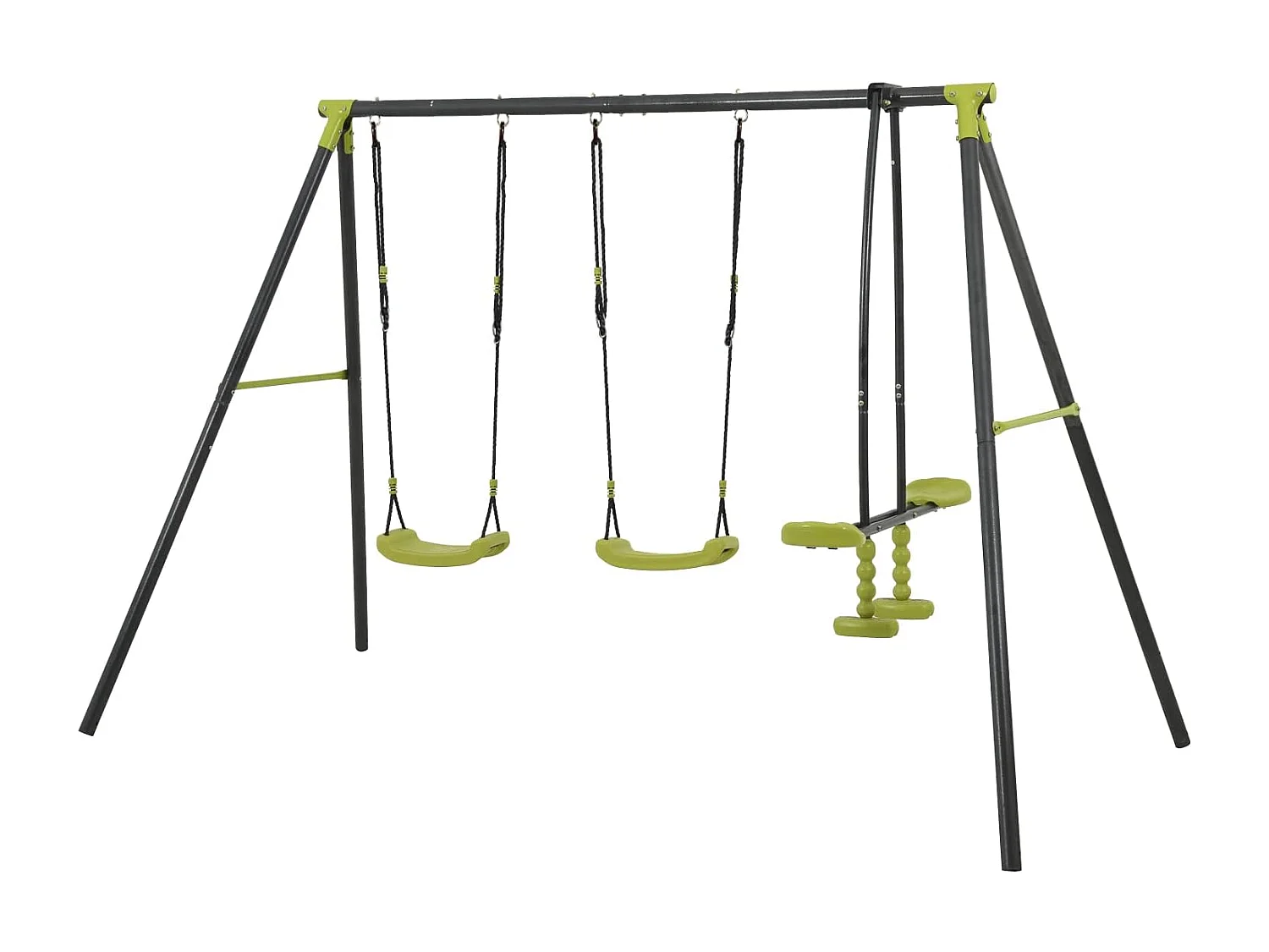 Balançoire en métal 3 places pour enfants - Avec 2 balançoires et 1 vis-à-vis - Vert