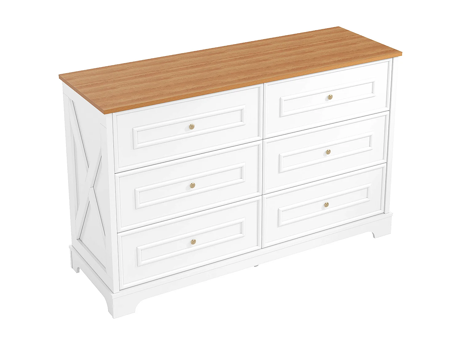 Commode avec 6 tiroirs 120 x 40 x 76 cm - Blanc et bois