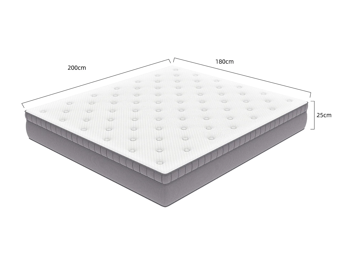 Matelas adulte 180x200 cm H 25 cm avec ressorts ensachés 7 zones
