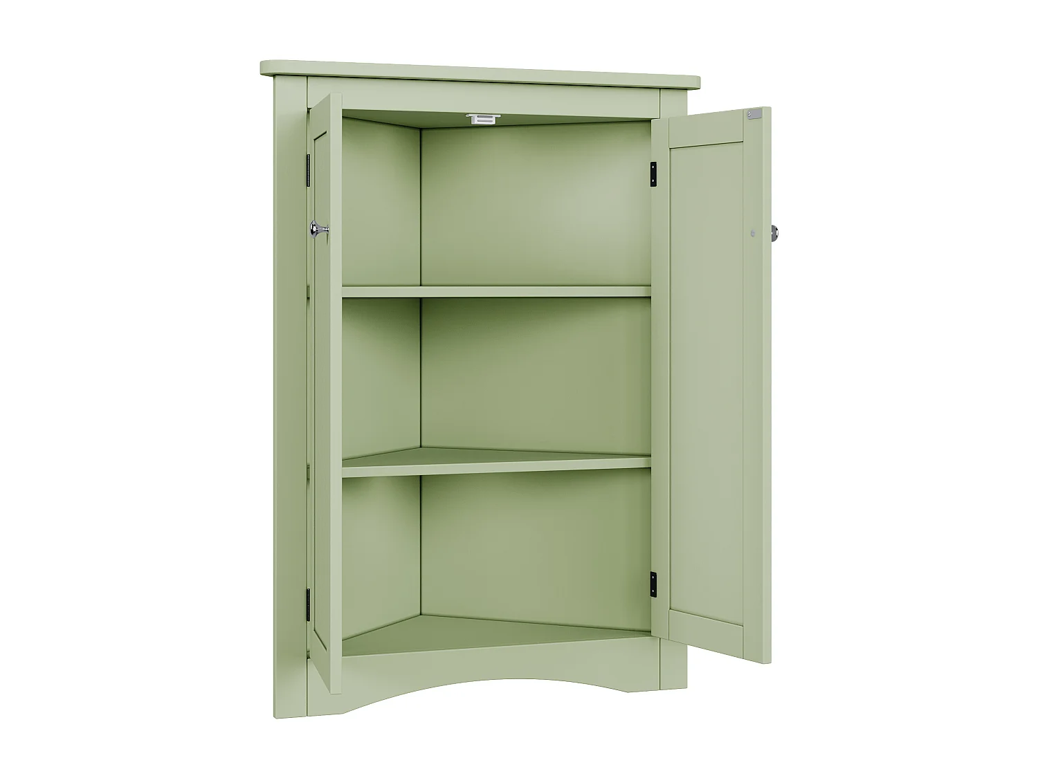 Meuble d'angle triangulaire vert pour salle de bain - Avec 3 étagères